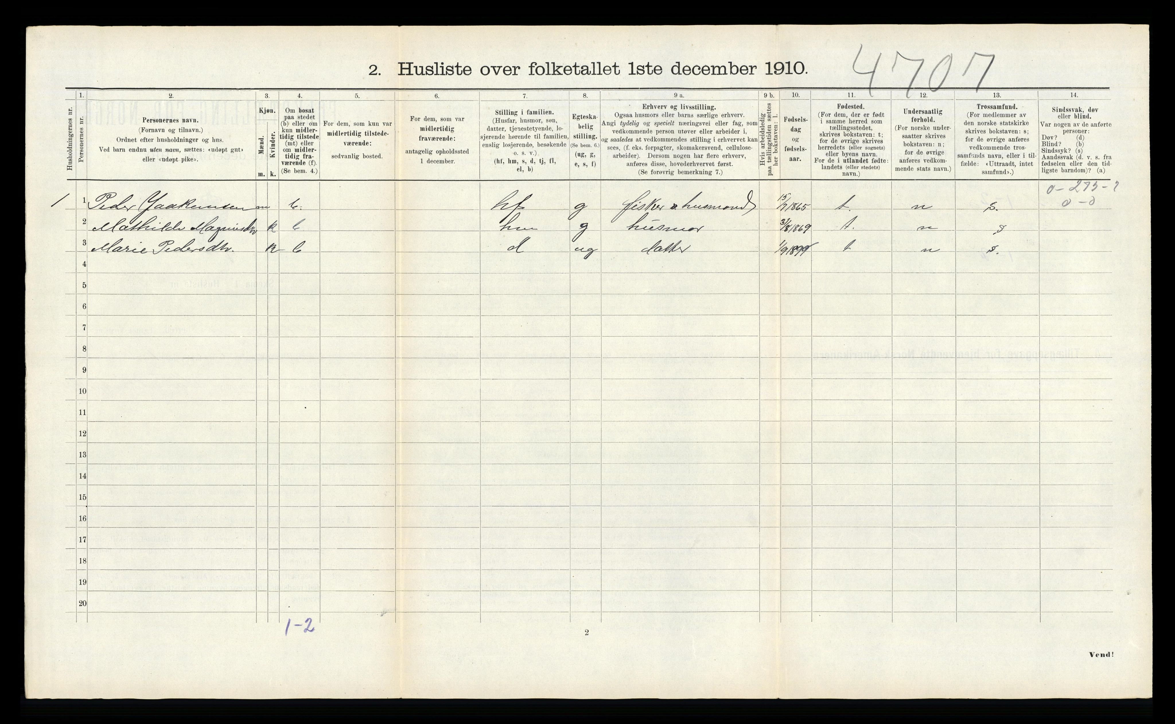 RA, 1910 census for Flatanger, 1910, p. 638