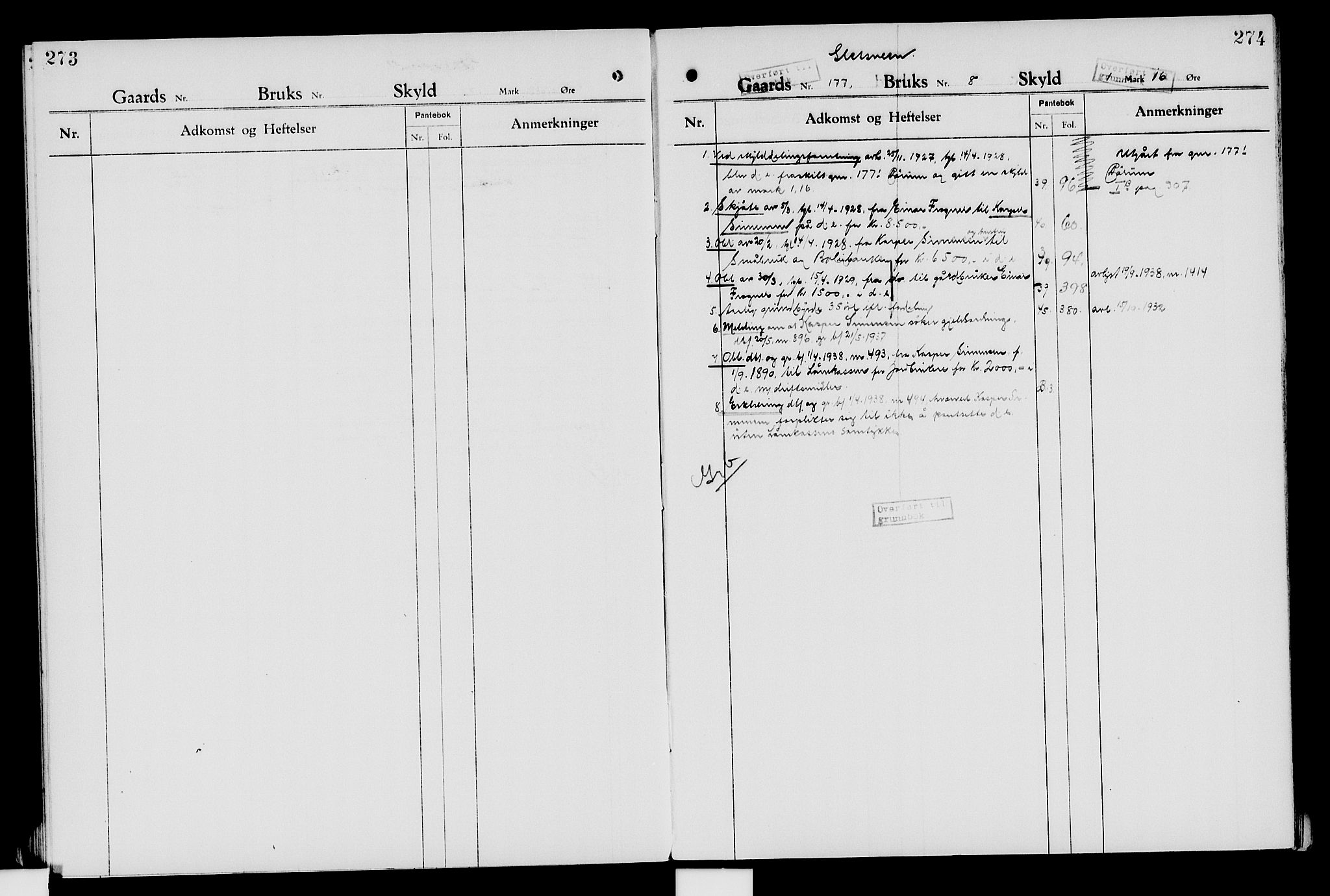 Nord-Hedmark sorenskriveri, SAH/TING-012/H/Ha/Had/Hade/L0007: Mortgage register no. 4.7, 1924-1940, p. 273-274