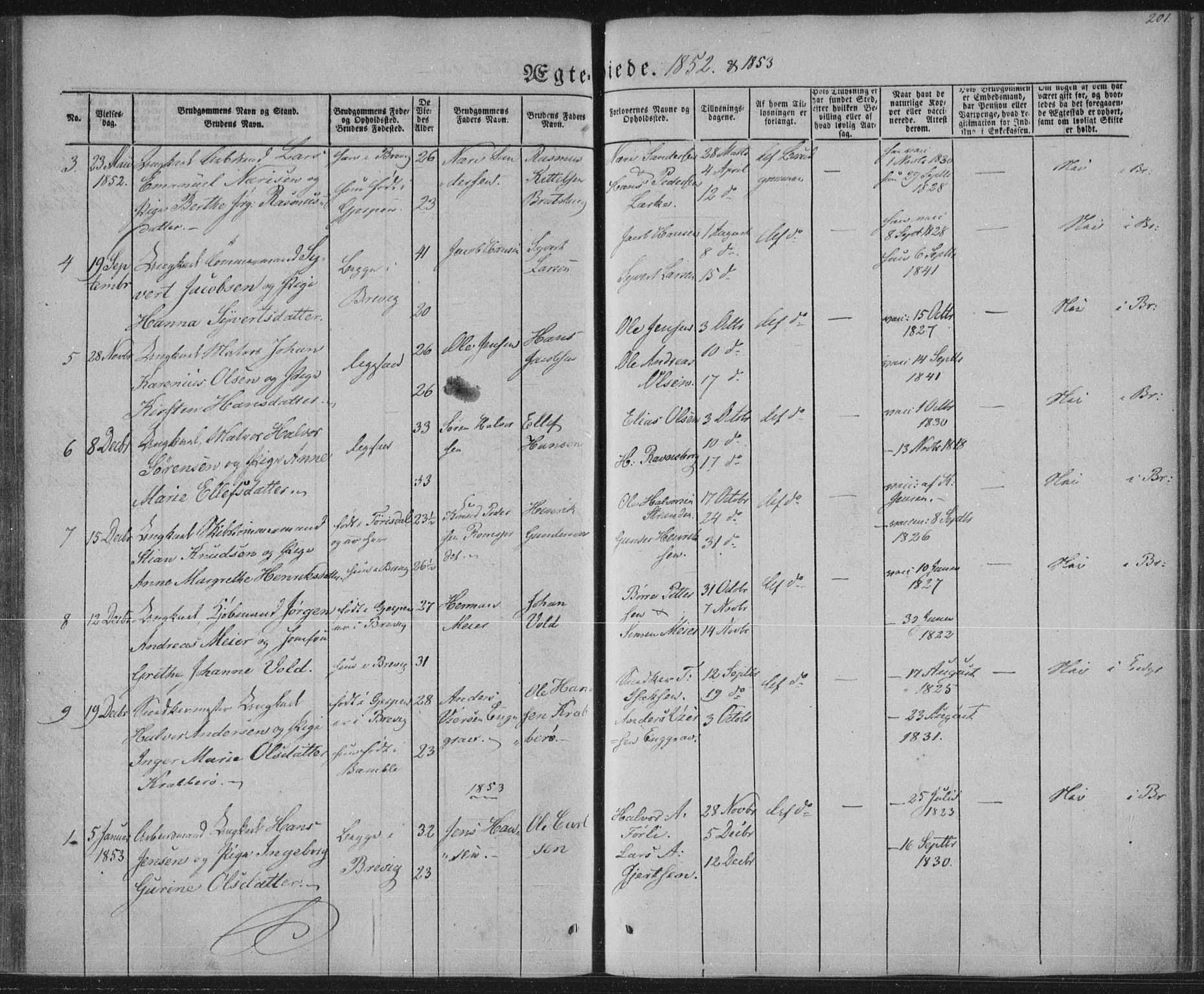 Brevik kirkebøker, SAKO/A-255/F/Fa/L0005: Parish register (official) no. 5, 1847-1865, p. 201
