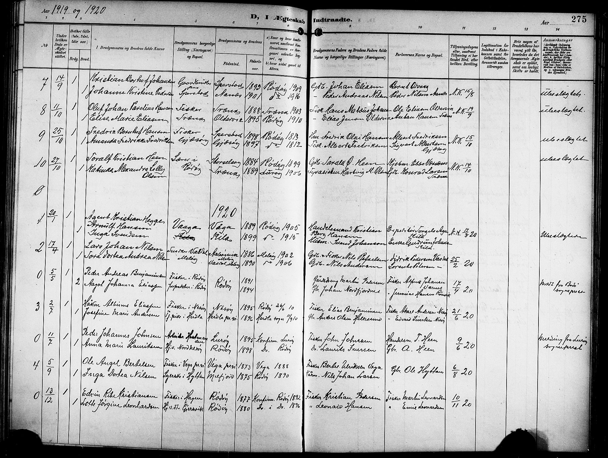 Ministerialprotokoller, klokkerbøker og fødselsregistre - Nordland, SAT/A-1459/841/L0621: Parish register (copy) no. 841C05, 1897-1923, p. 275
