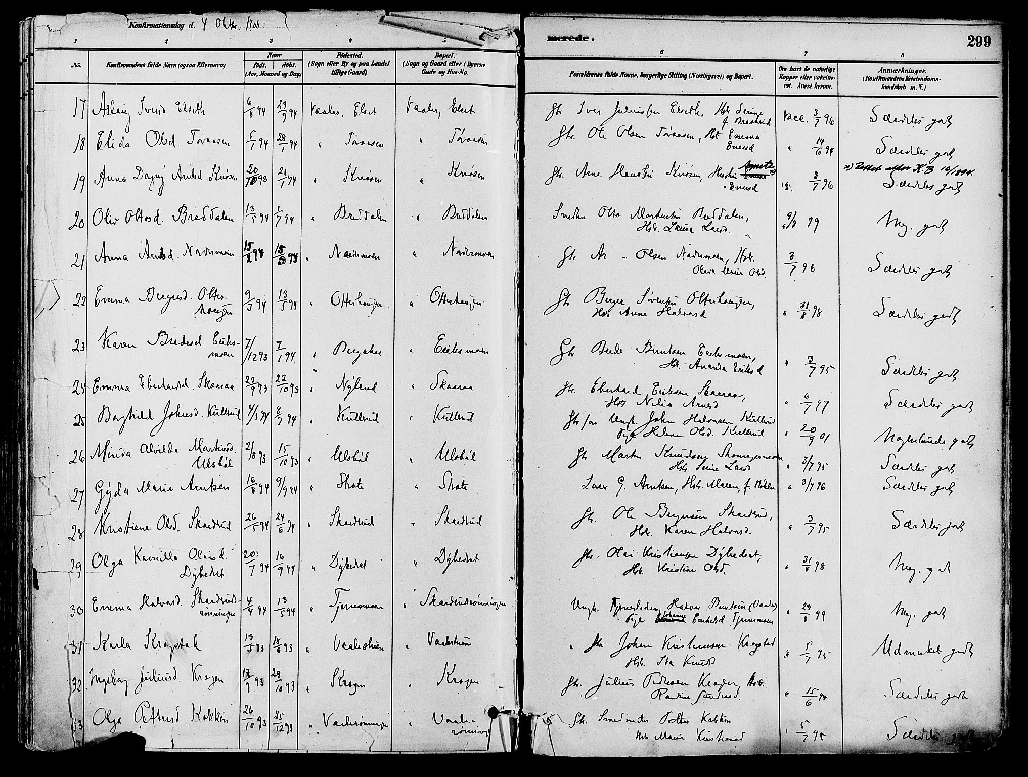 Våler prestekontor, Hedmark, AV/SAH-PREST-040/H/Ha/Haa/L0002: Parish register (official) no. 3, 1879-1911, p. 299