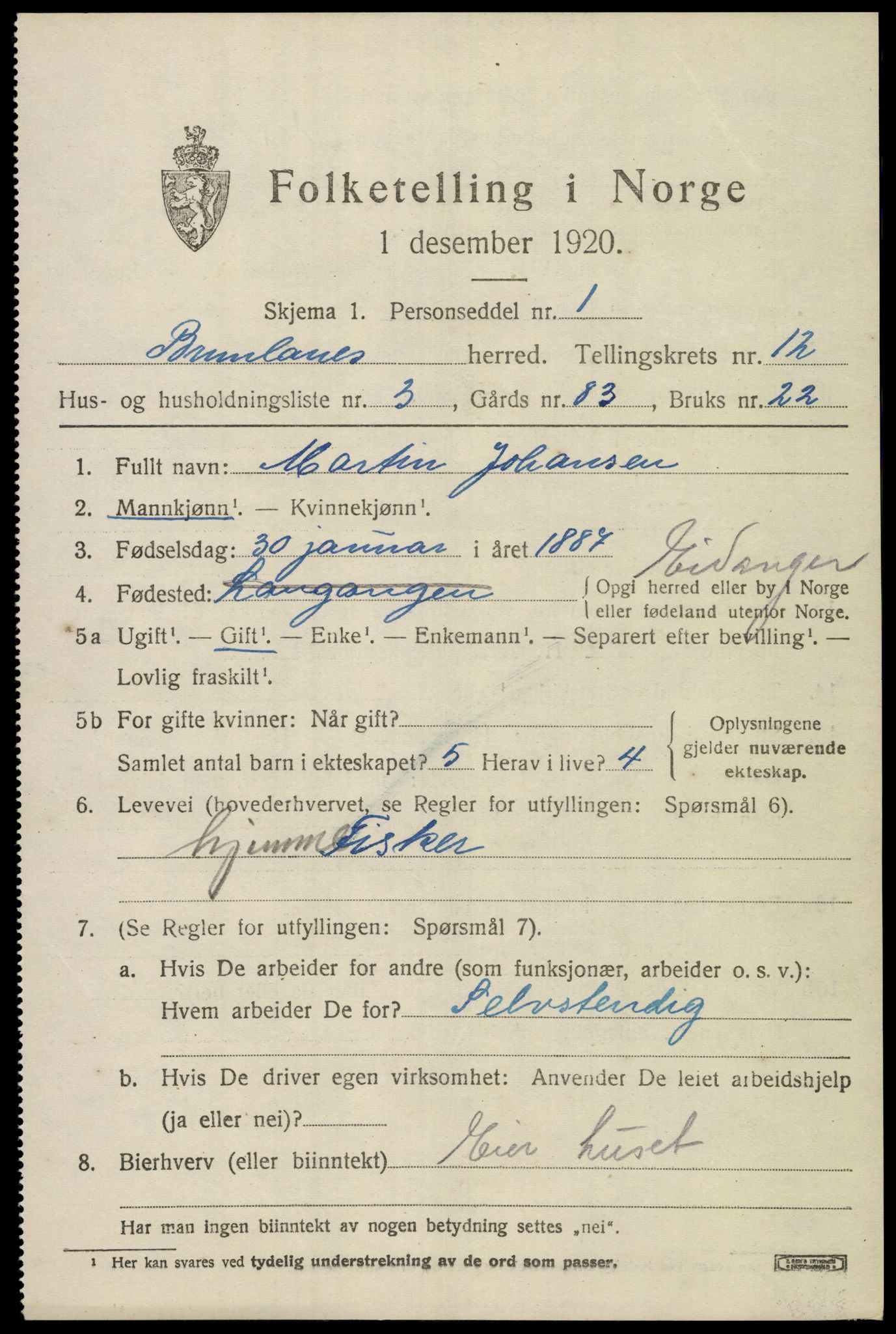 SAKO, 1920 census for Brunlanes, 1920, p. 10519
