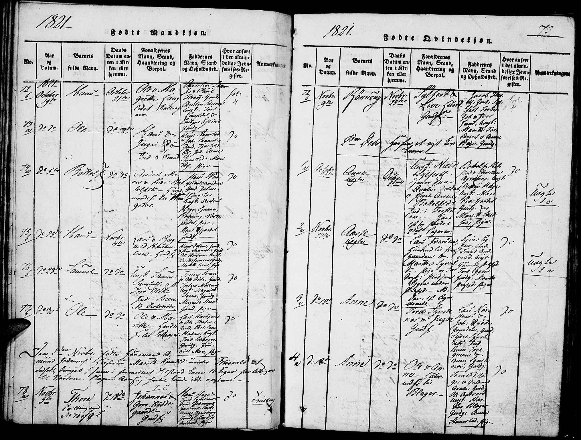Lom prestekontor, SAH/PREST-070/K/L0004: Parish register (official) no. 4, 1815-1825, p. 73