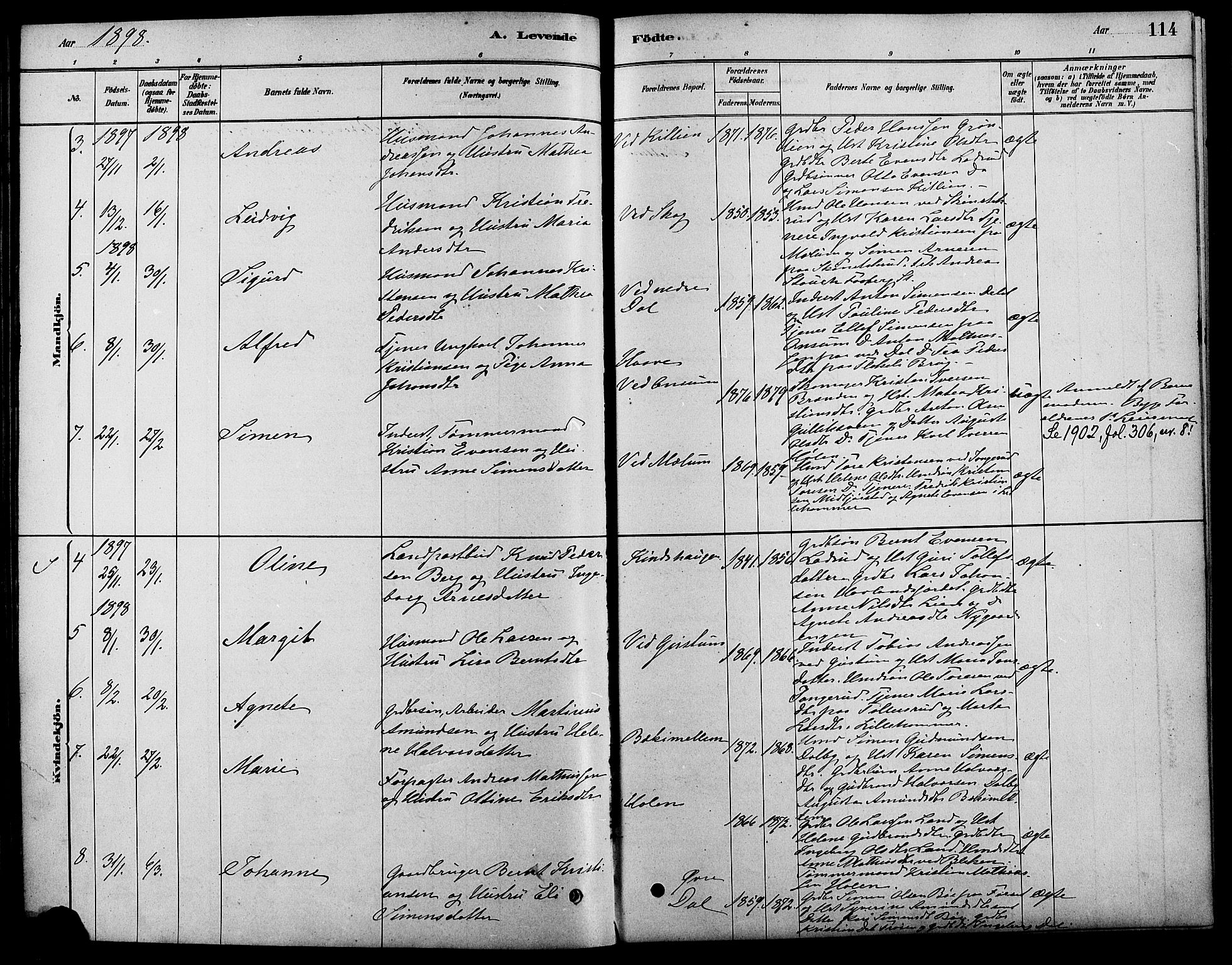 Fåberg prestekontor, AV/SAH-PREST-086/H/Ha/Haa/L0008: Parish register (official) no. 8, 1879-1898, p. 114