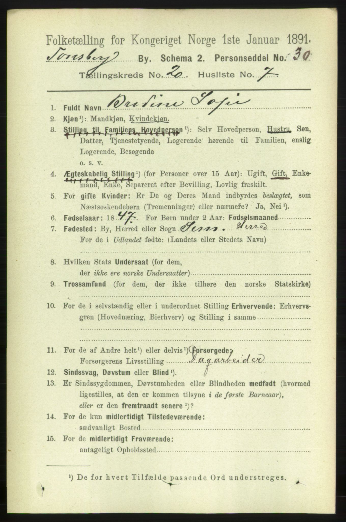 RA, 1891 census for 0705 Tønsberg, 1891, p. 5504