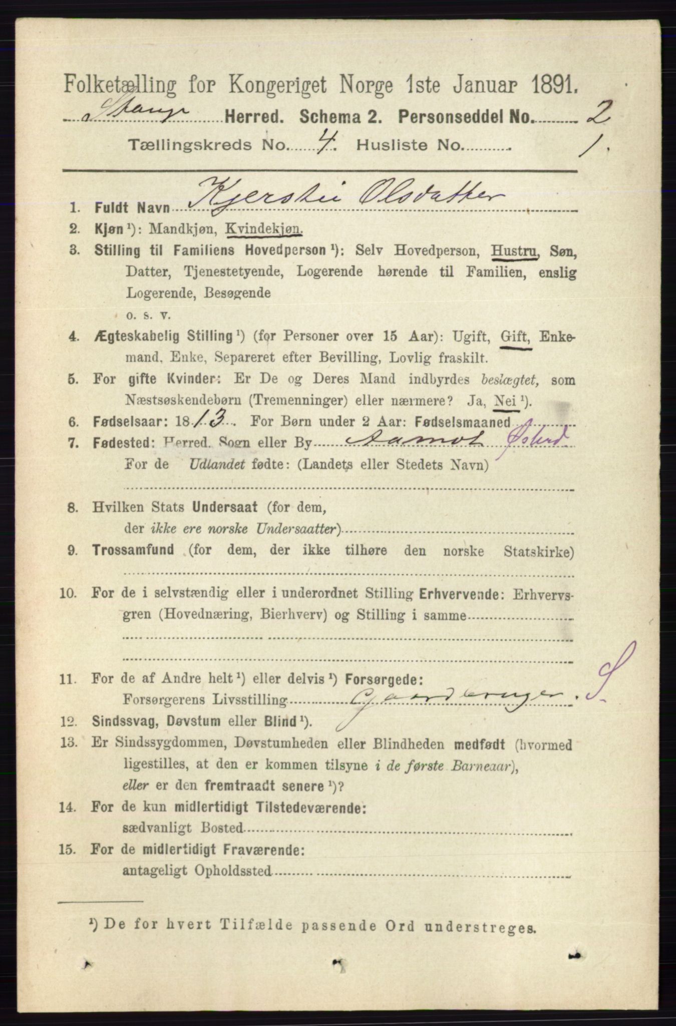 RA, 1891 census for 0417 Stange, 1891, p. 2326