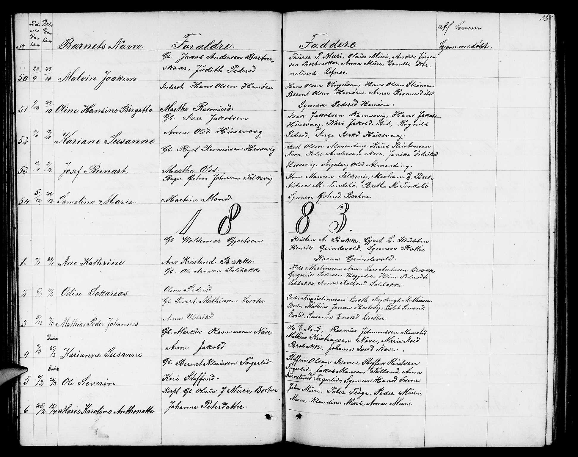 Davik sokneprestembete, SAB/A-79701/H/Hab/Habc/L0001: Parish register (copy) no. C 1, 1866-1888, p. 55