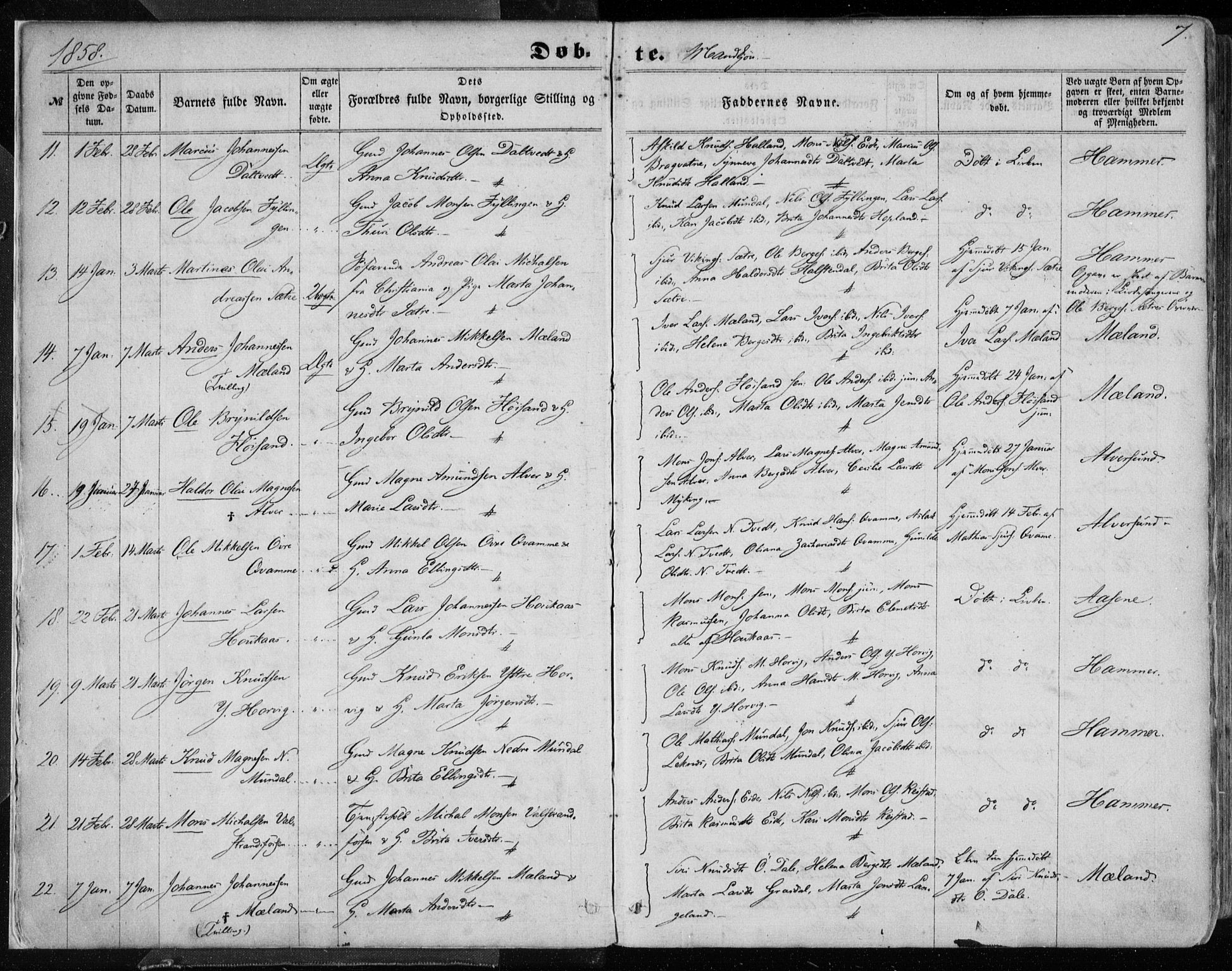 Hamre sokneprestembete, SAB/A-75501/H/Ha/Haa/Haaa/L0014: Parish register (official) no. A 14, 1858-1872, p. 7