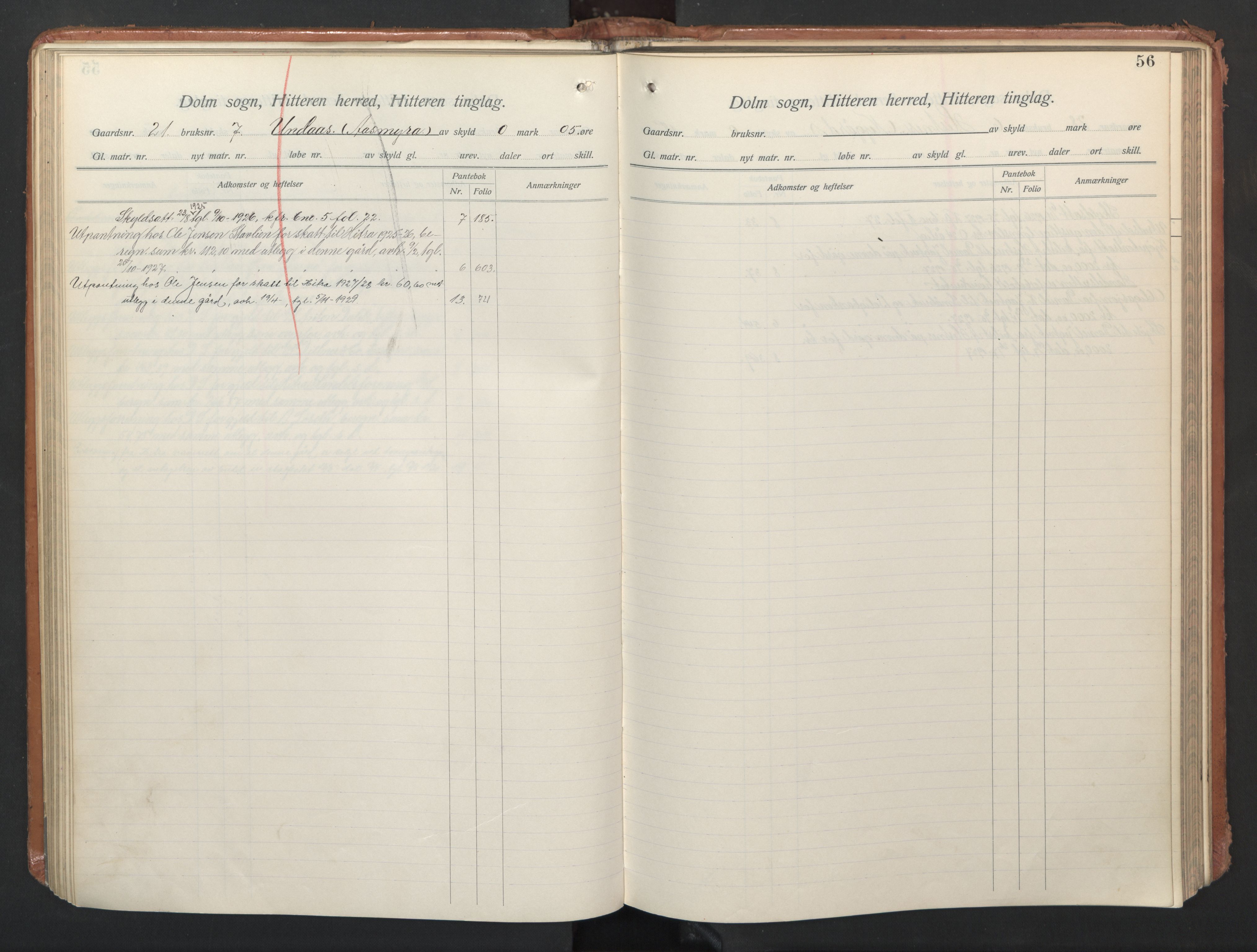 Hitra sorenskriveri, AV/SAT-A-0018/2/2A/L0009: Mortgage register no. 9, p. 56