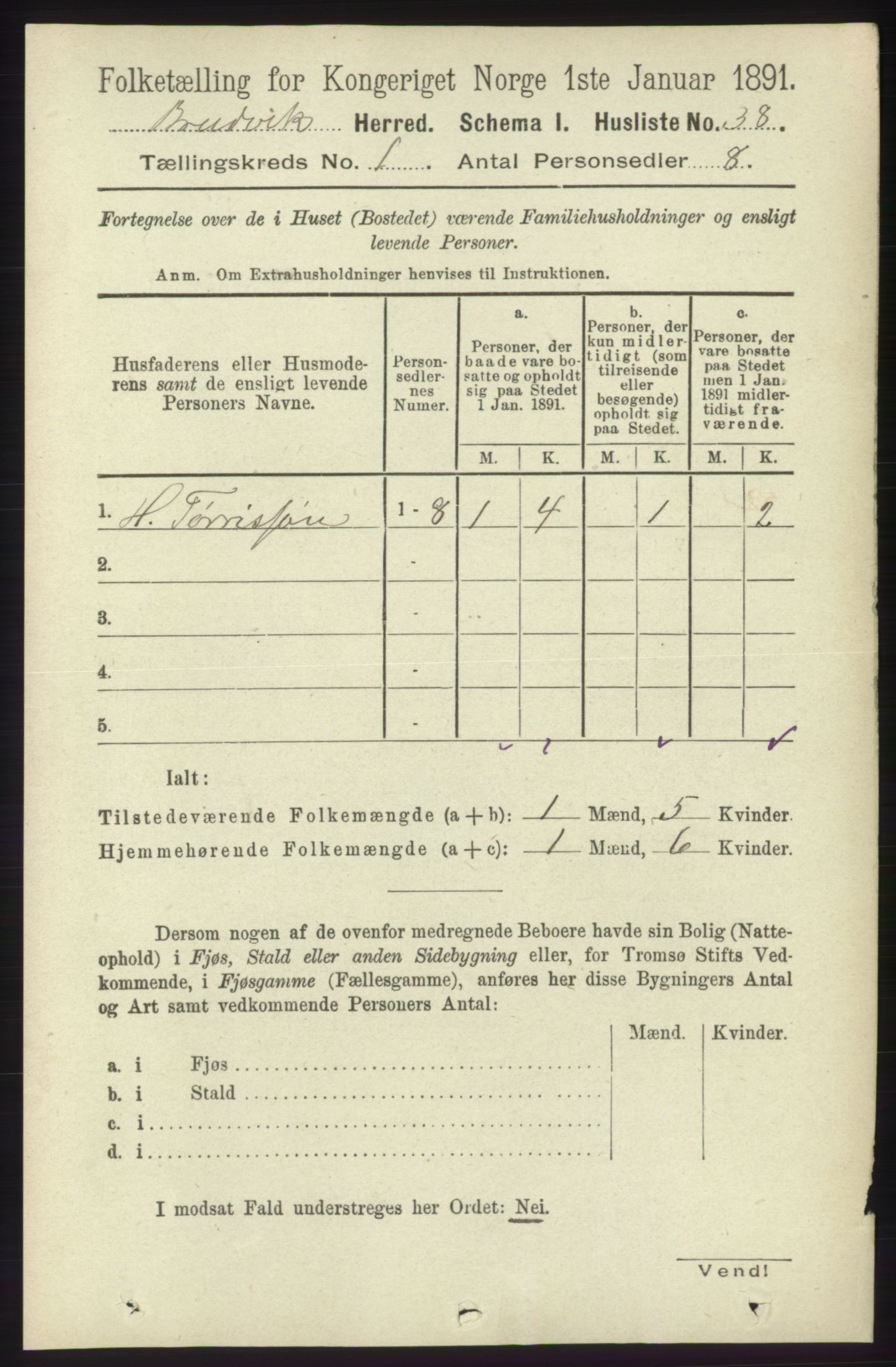 RA, 1891 census for 1251 Bruvik, 1891, p. 66