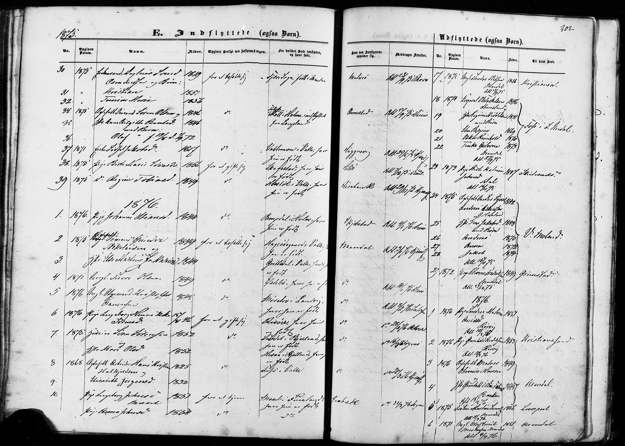 Mandal sokneprestkontor, SAK/1111-0030/F/Fa/Faa/L0015: Parish register (official) no. A 15, 1873-1879, p. 302