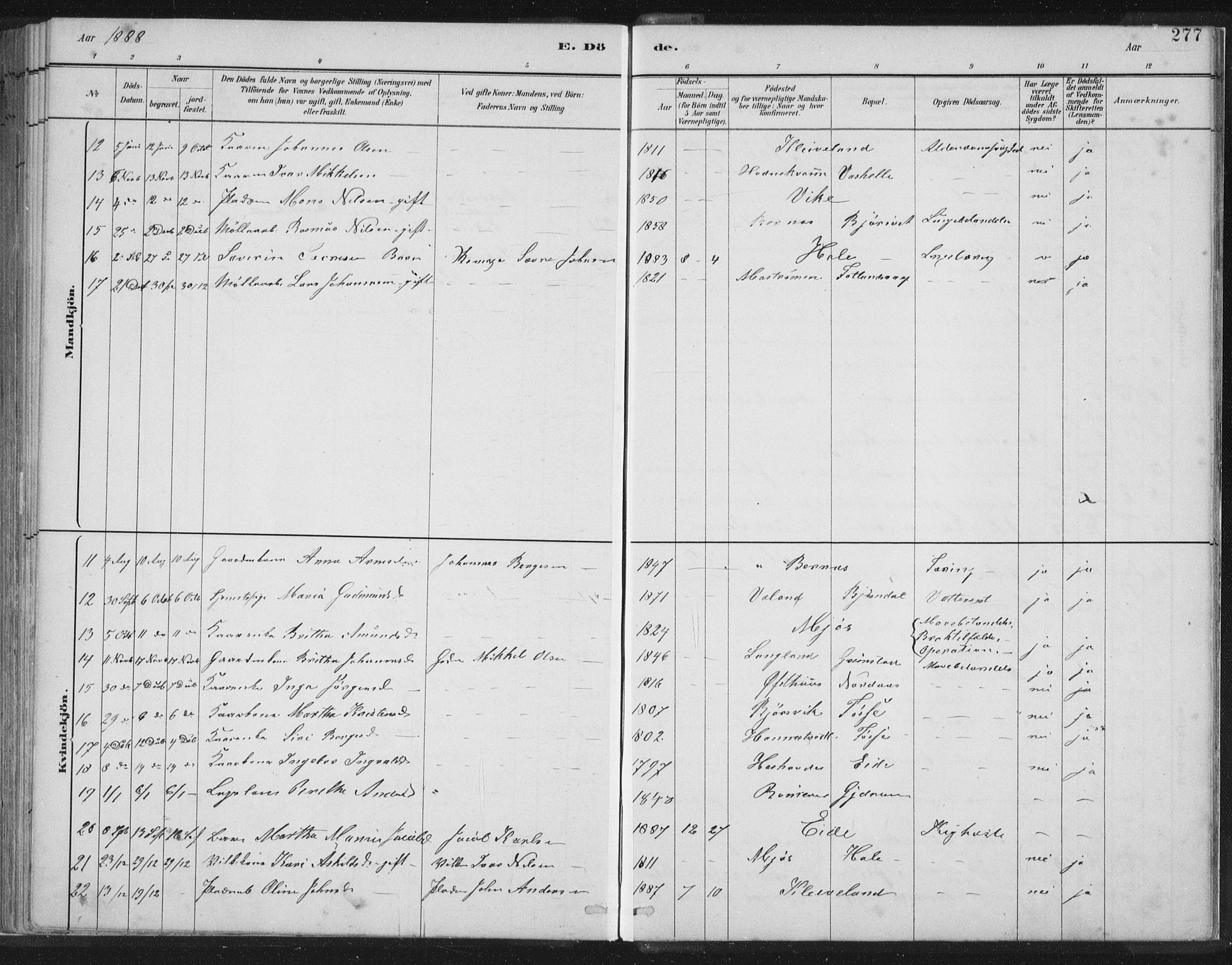 Hosanger sokneprestembete, SAB/A-75801/H/Hab: Parish register (copy) no. A 3 II, 1882-1903, p. 277