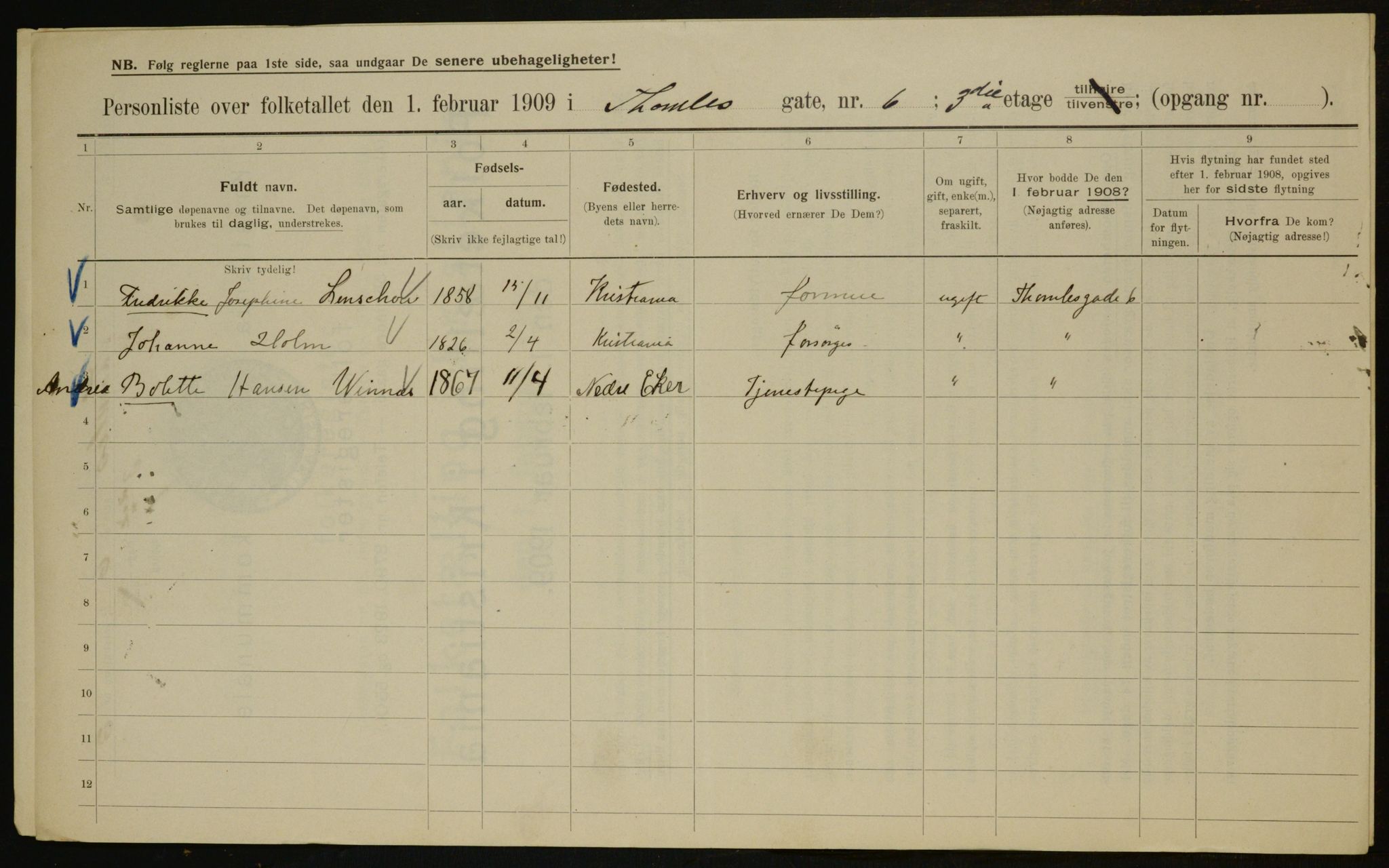 OBA, Municipal Census 1909 for Kristiania, 1909, p. 98995