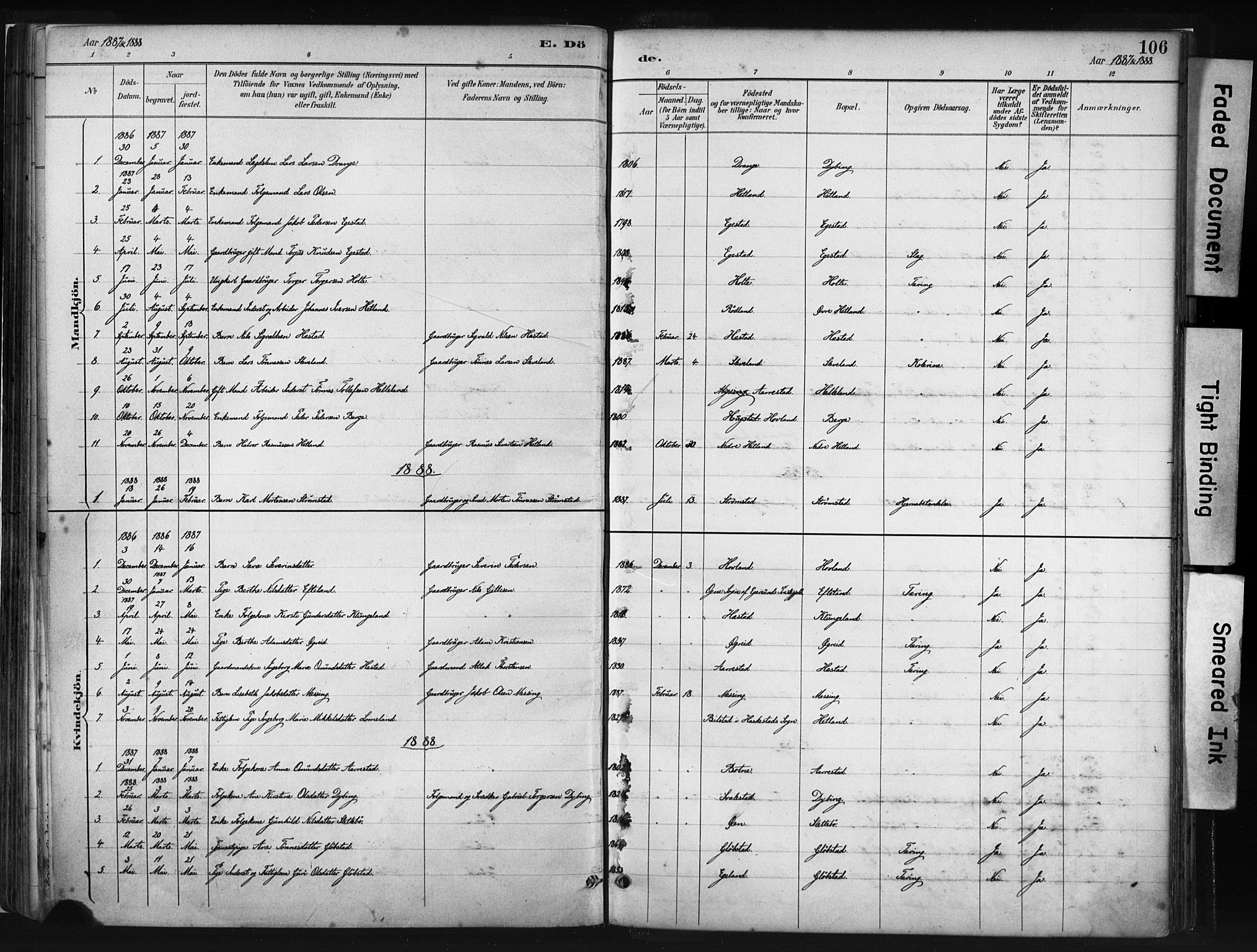 Helleland sokneprestkontor, SAST/A-101810: Parish register (official) no. A 8, 1887-1907, p. 106