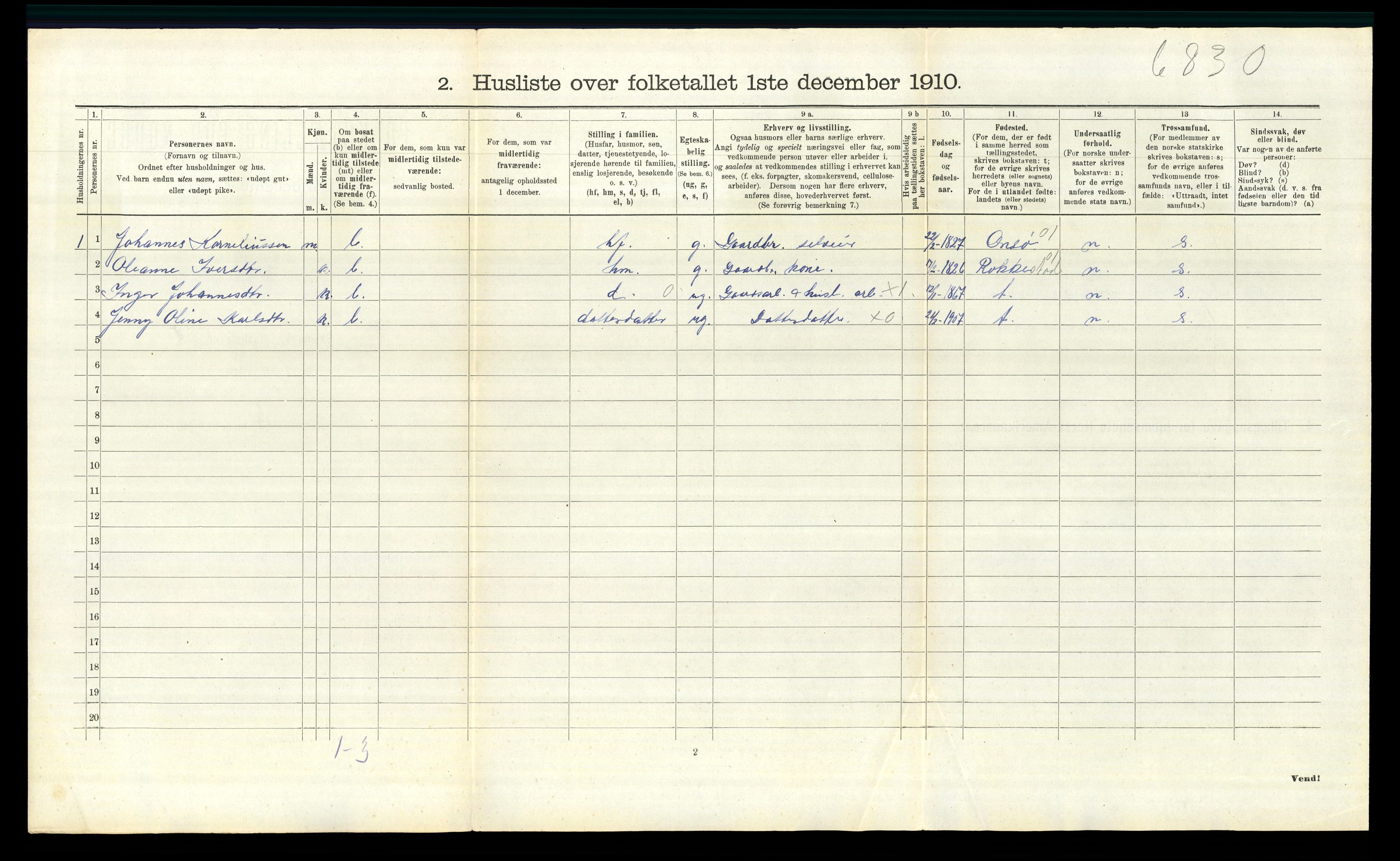 RA, 1910 census for Varteig, 1910, p. 140