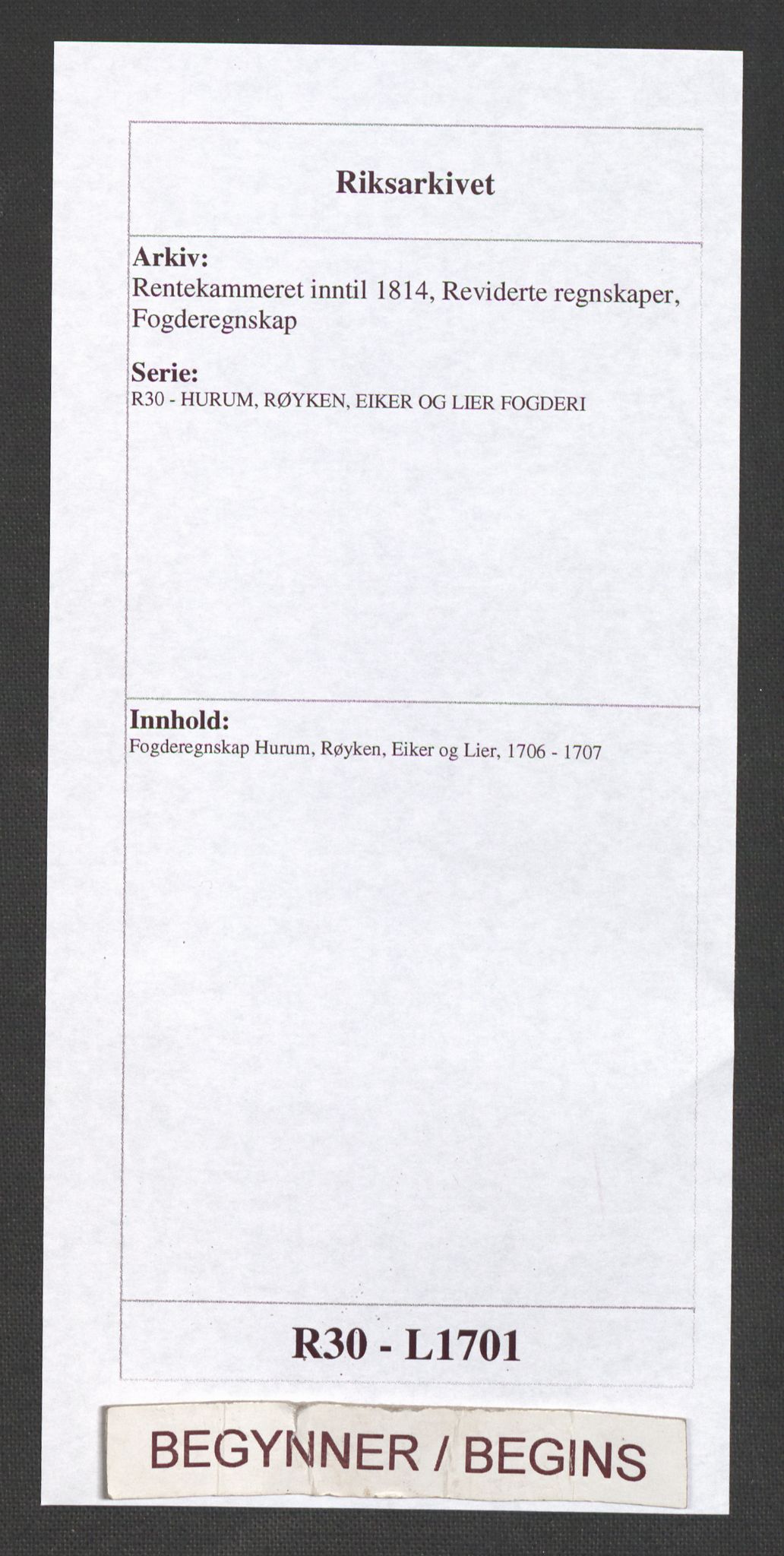 Rentekammeret inntil 1814, Reviderte regnskaper, Fogderegnskap, AV/RA-EA-4092/R30/L1701: Fogderegnskap Hurum, Røyken, Eiker og Lier, 1706-1707, p. 1