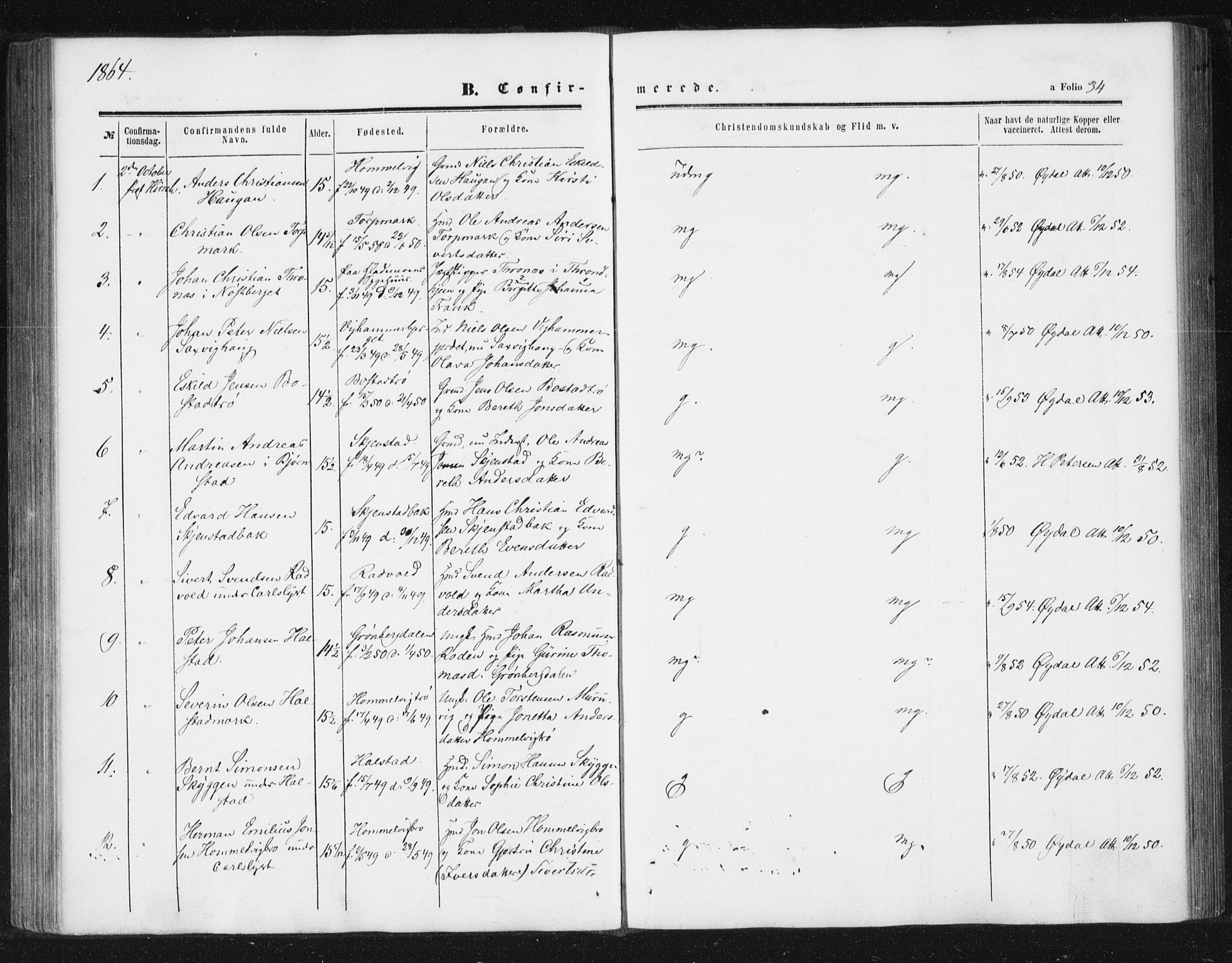 Ministerialprotokoller, klokkerbøker og fødselsregistre - Sør-Trøndelag, SAT/A-1456/616/L0408: Parish register (official) no. 616A05, 1857-1865, p. 34