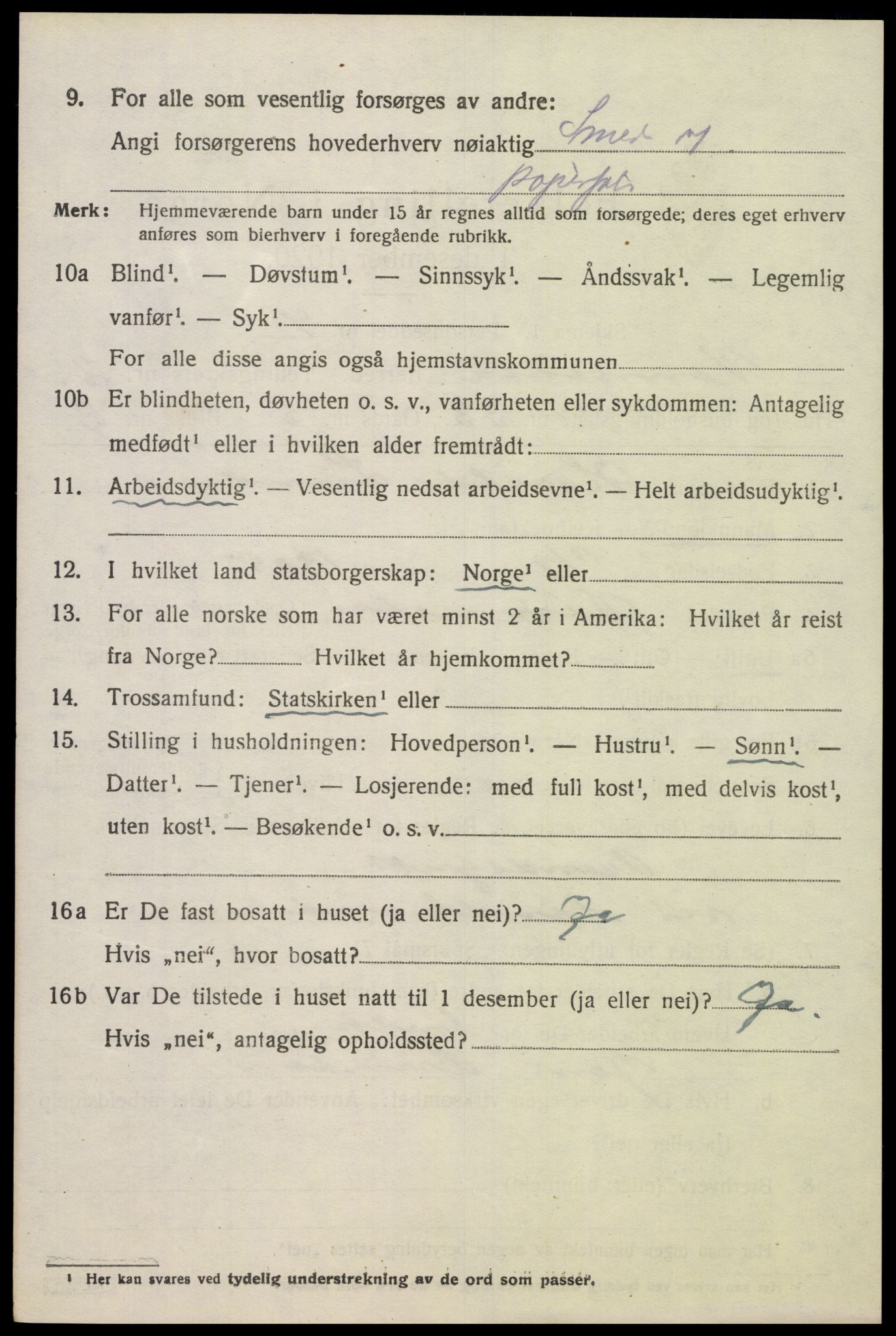 SAK, 1920 census for Vennesla, 1920, p. 1919