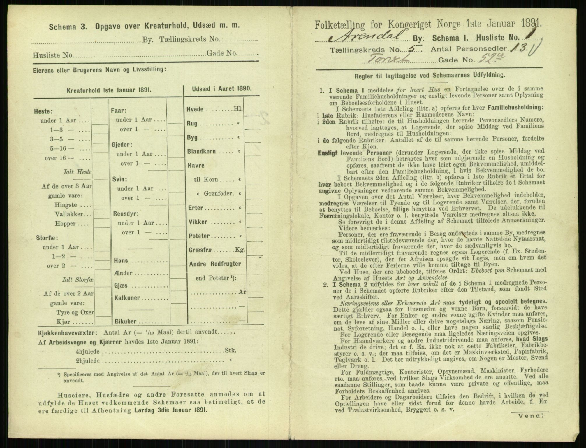 RA, 1891 census for 0903 Arendal, 1891, p. 212