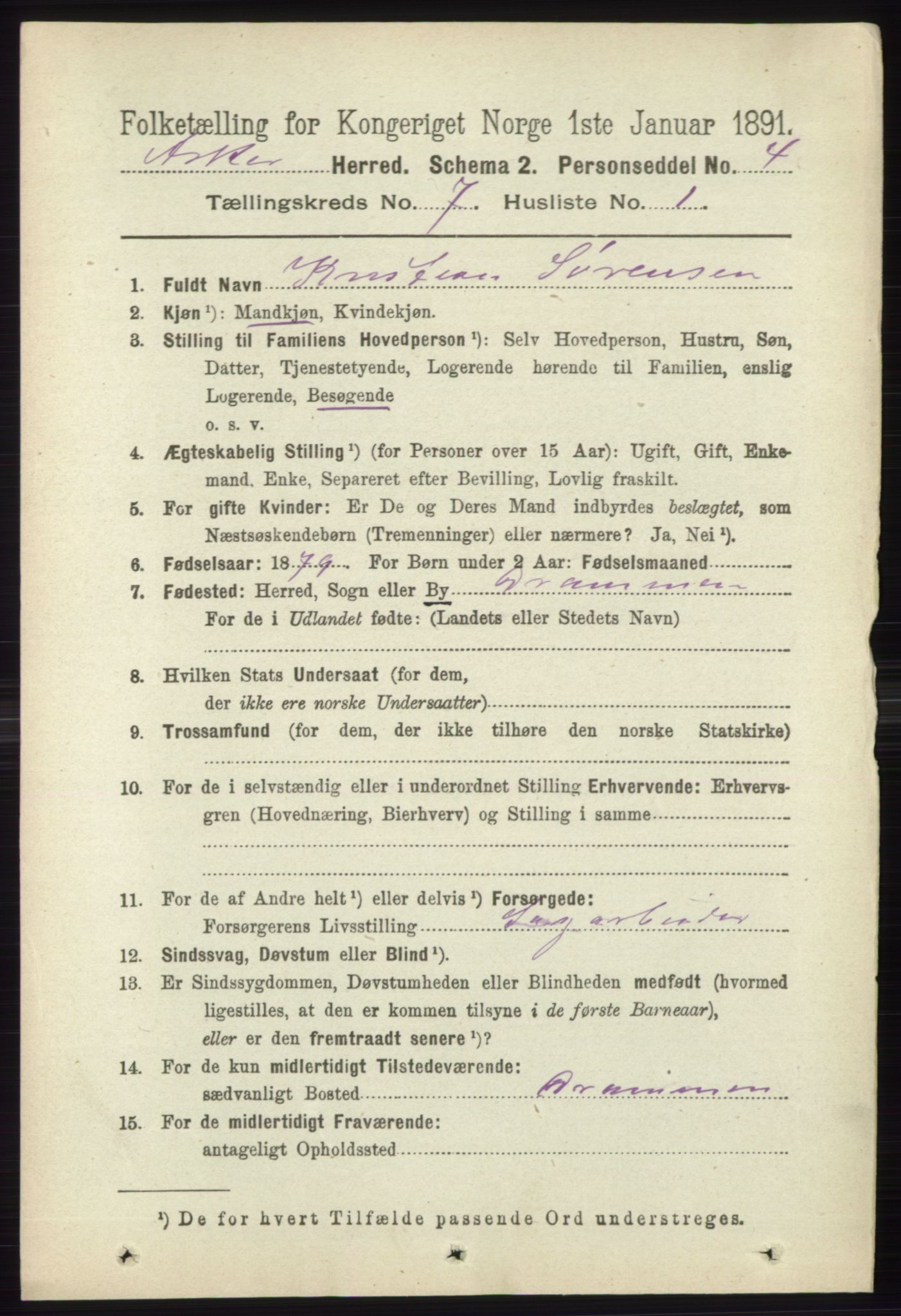 RA, 1891 census for 0220 Asker, 1891, p. 4552