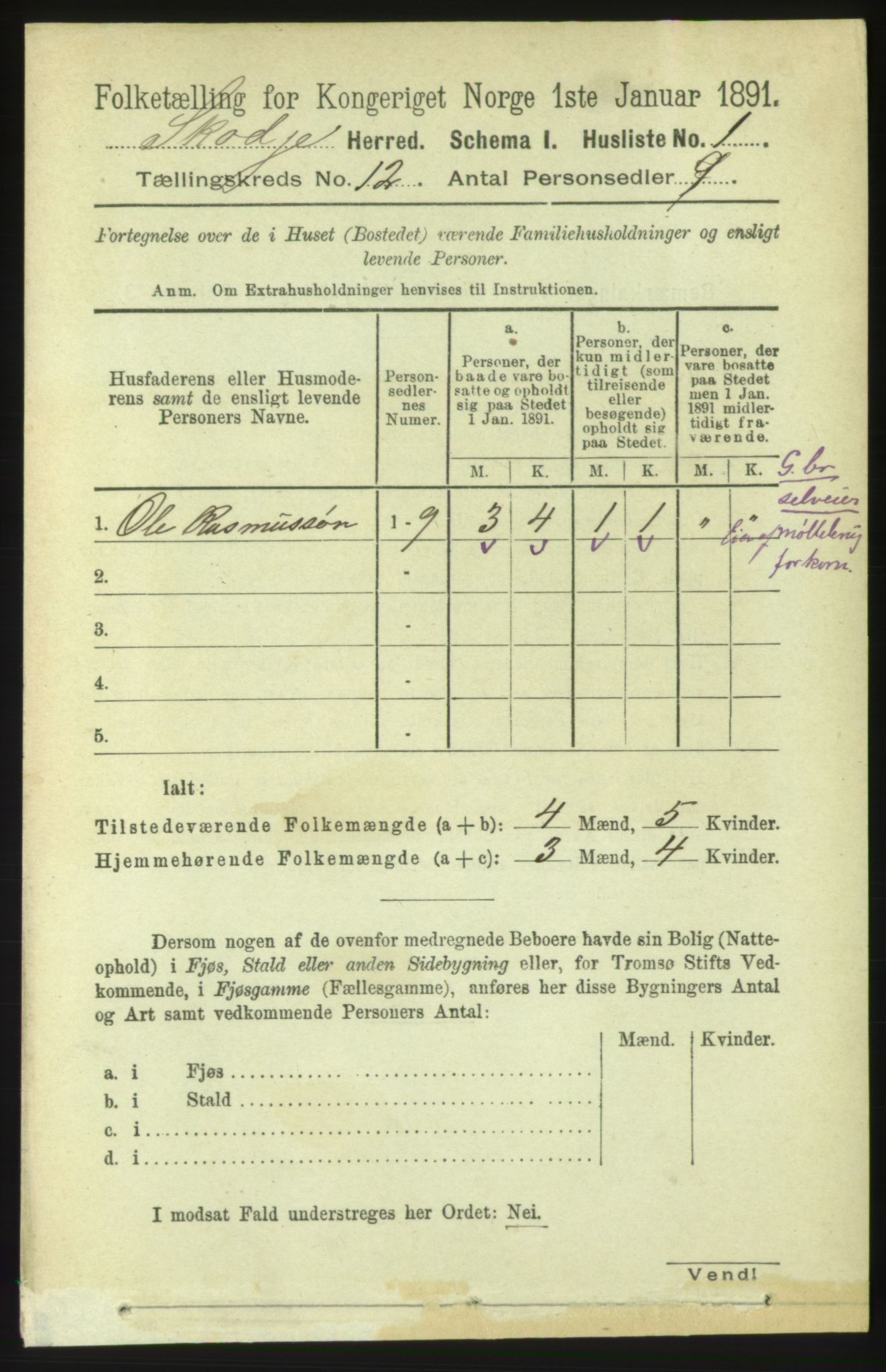 RA, 1891 census for 1529 Skodje, 1891, p. 2387