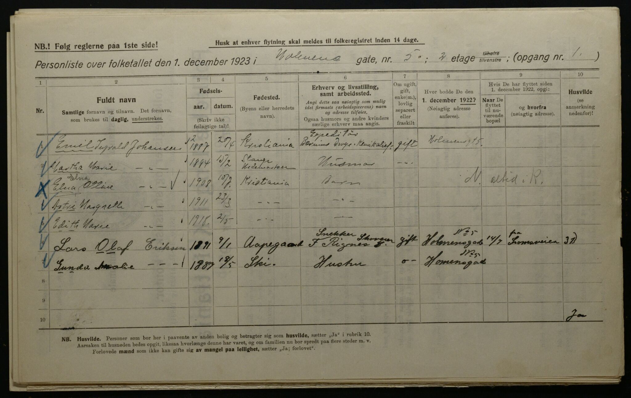 OBA, Municipal Census 1923 for Kristiania, 1923, p. 45656