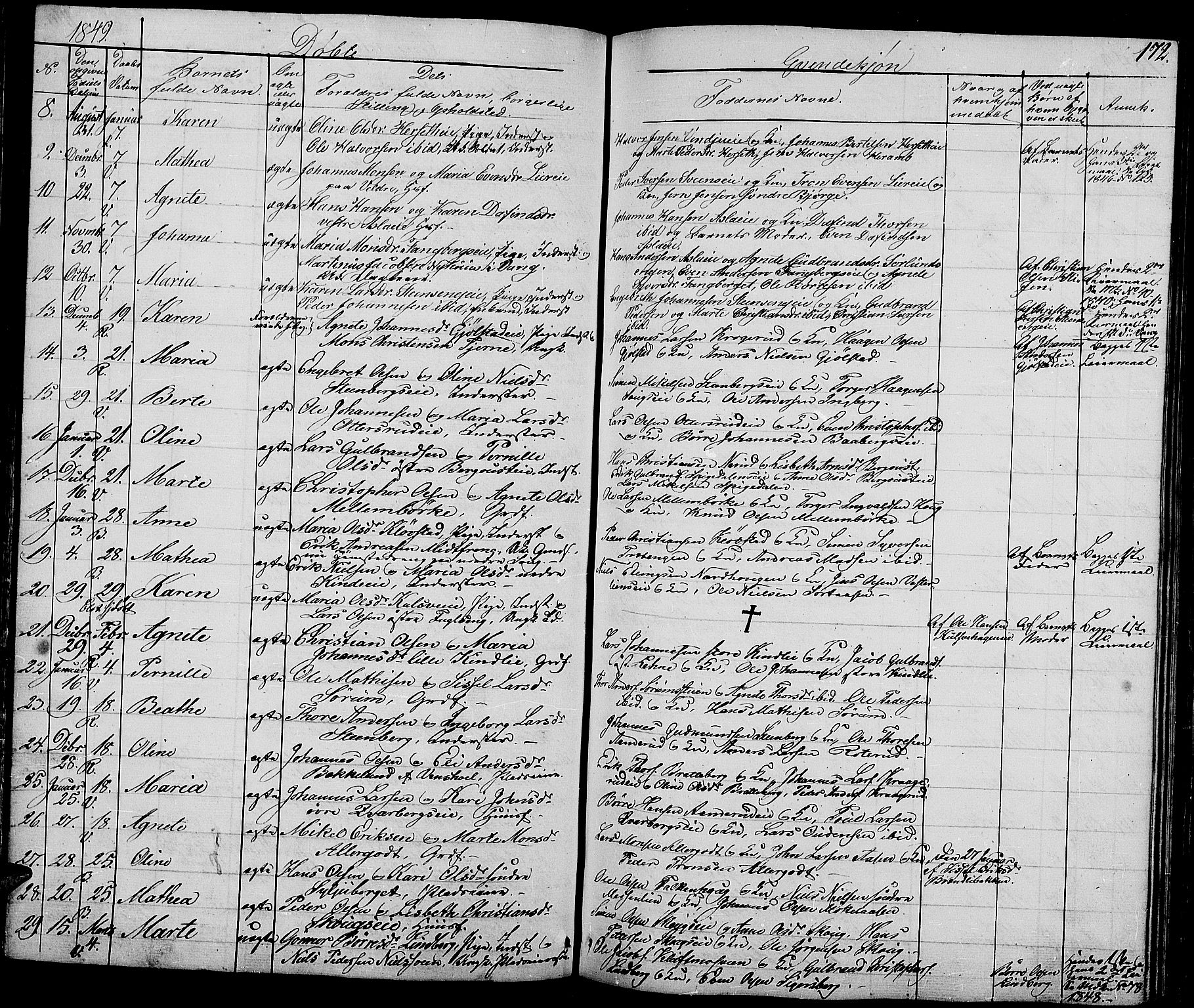 Ringsaker prestekontor, AV/SAH-PREST-014/L/La/L0005: Parish register (copy) no. 5, 1839-1850, p. 172