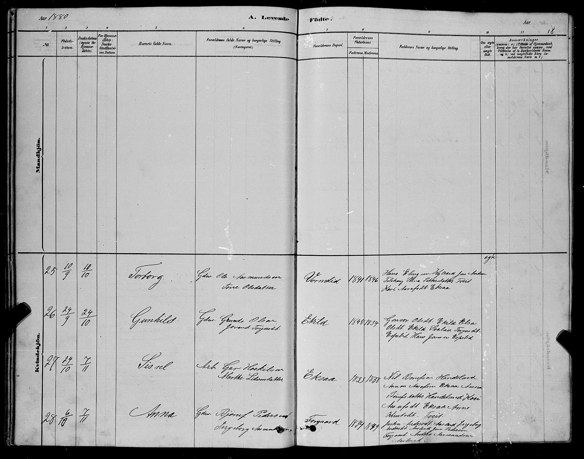 Åseral sokneprestkontor, AV/SAK-1111-0051/F/Fb/L0002: Parish register (copy) no. B 2, 1878-1899, p. 18