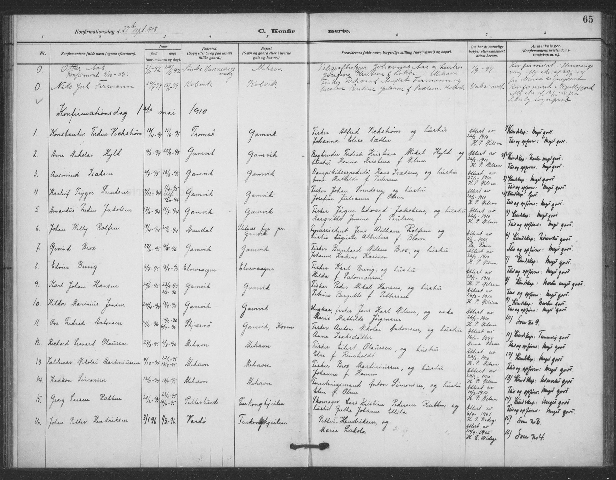 Tana sokneprestkontor, SATØ/S-1334/H/Ha/L0008kirke: Parish register (official) no. 8, 1908-1920, p. 65
