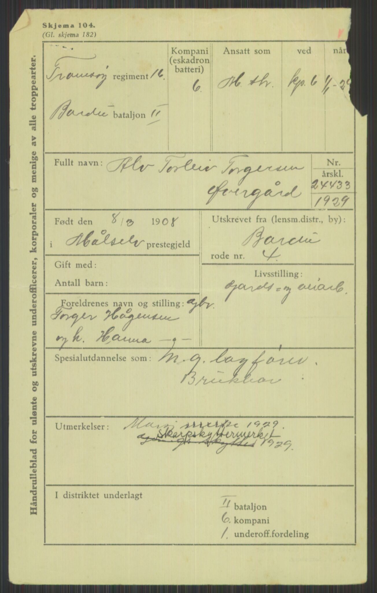 Forsvaret, Troms infanteriregiment nr. 16, AV/RA-RAFA-3146/P/Pa/L0013/0004: Rulleblad / Rulleblad for regimentets menige mannskaper, årsklasse 1929, 1929, p. 1299