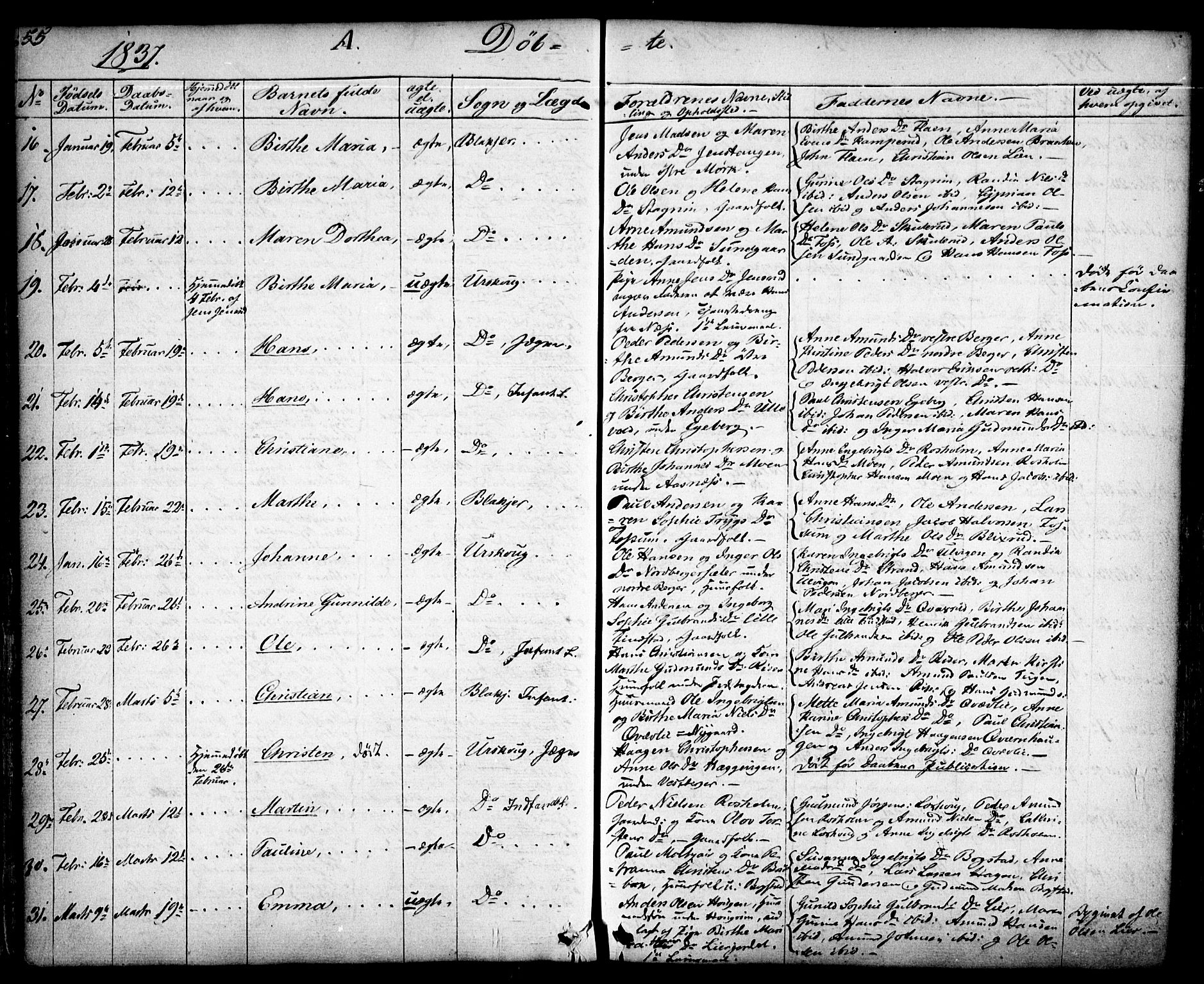 Aurskog prestekontor Kirkebøker, SAO/A-10304a/F/Fa/L0006: Parish register (official) no. I 6, 1829-1853, p. 55