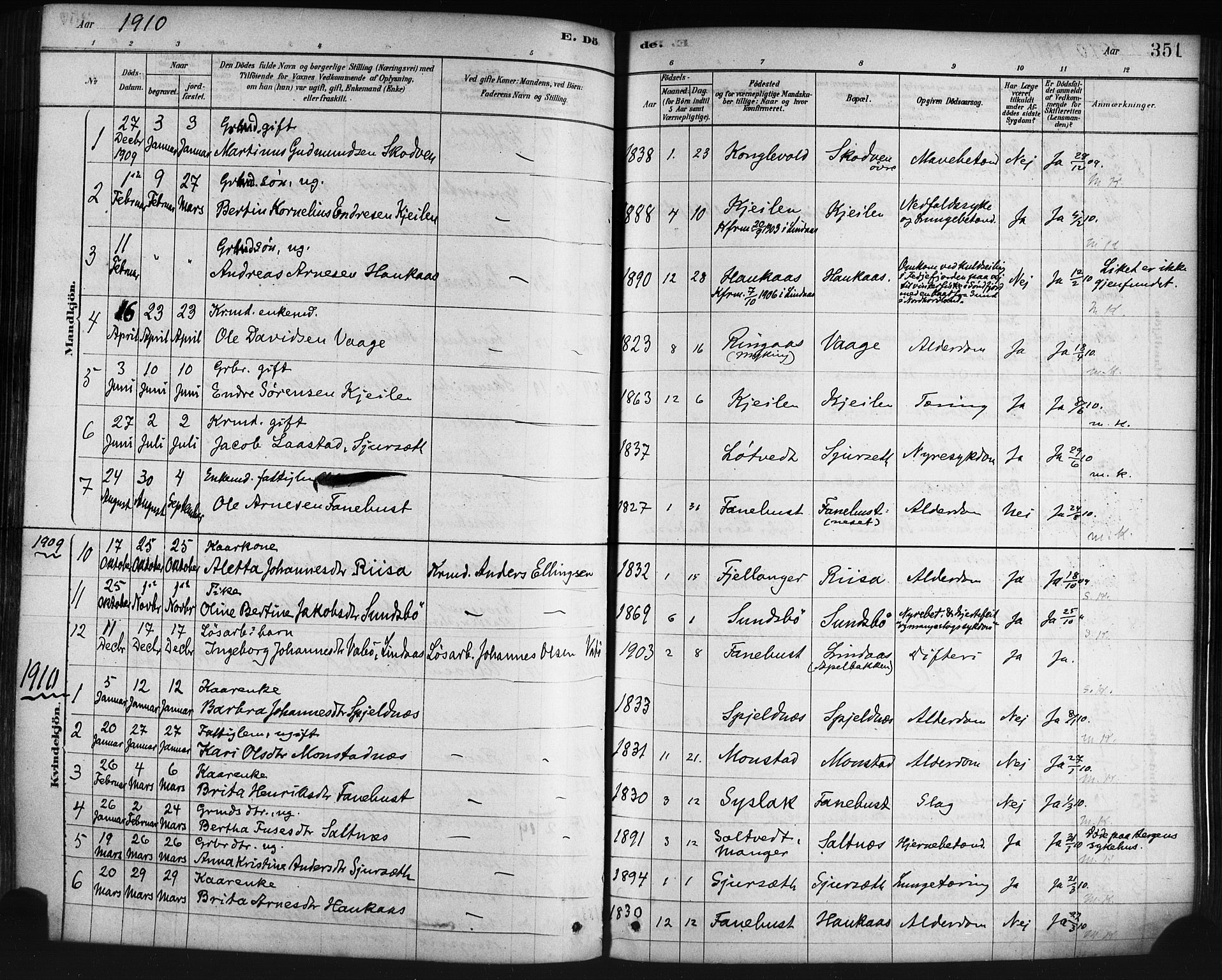 Lindås Sokneprestembete, AV/SAB-A-76701/H/Haa/Haaa/L0019: Parish register (official) no. A 19, 1878-1912, p. 351