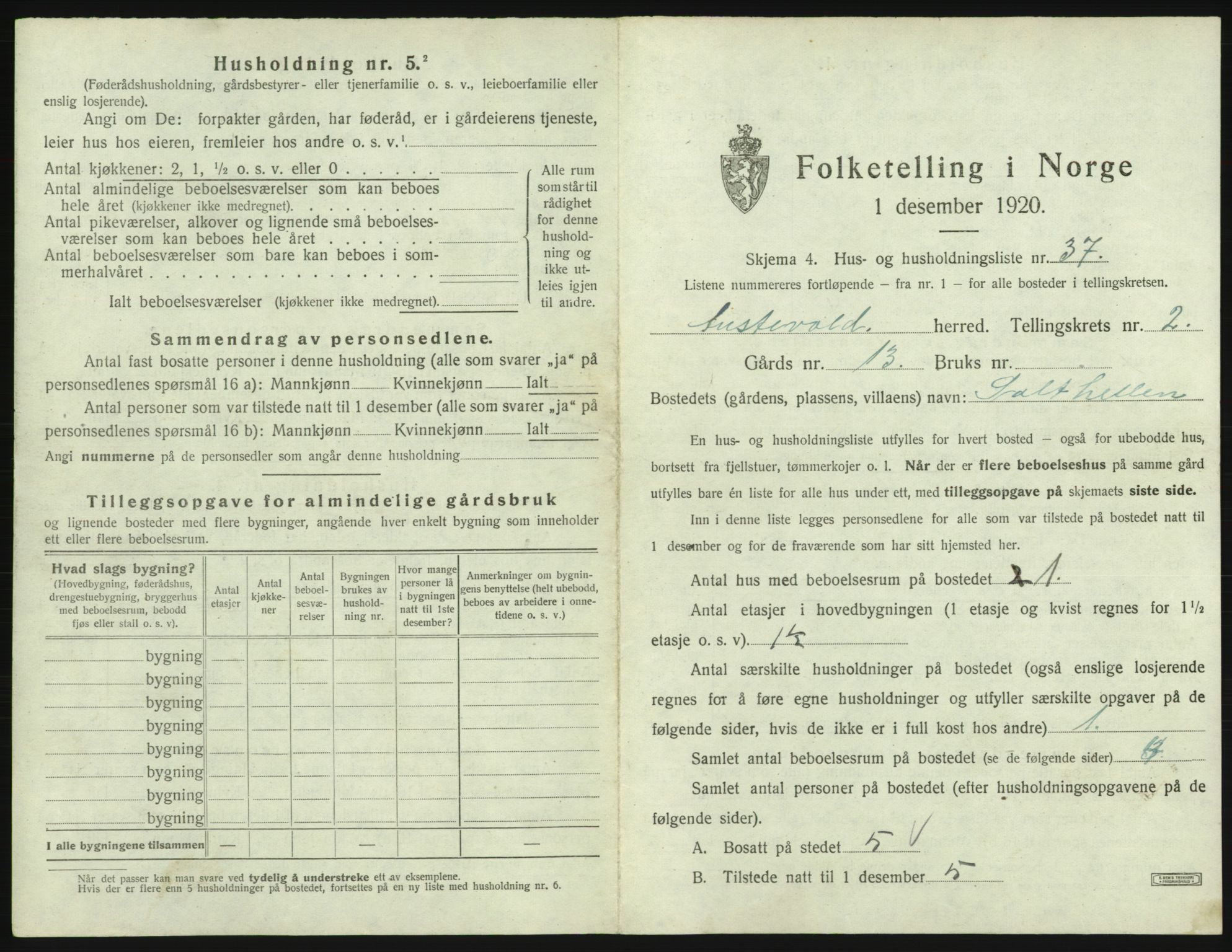 SAB, 1920 census for Austevoll, 1920, p. 218