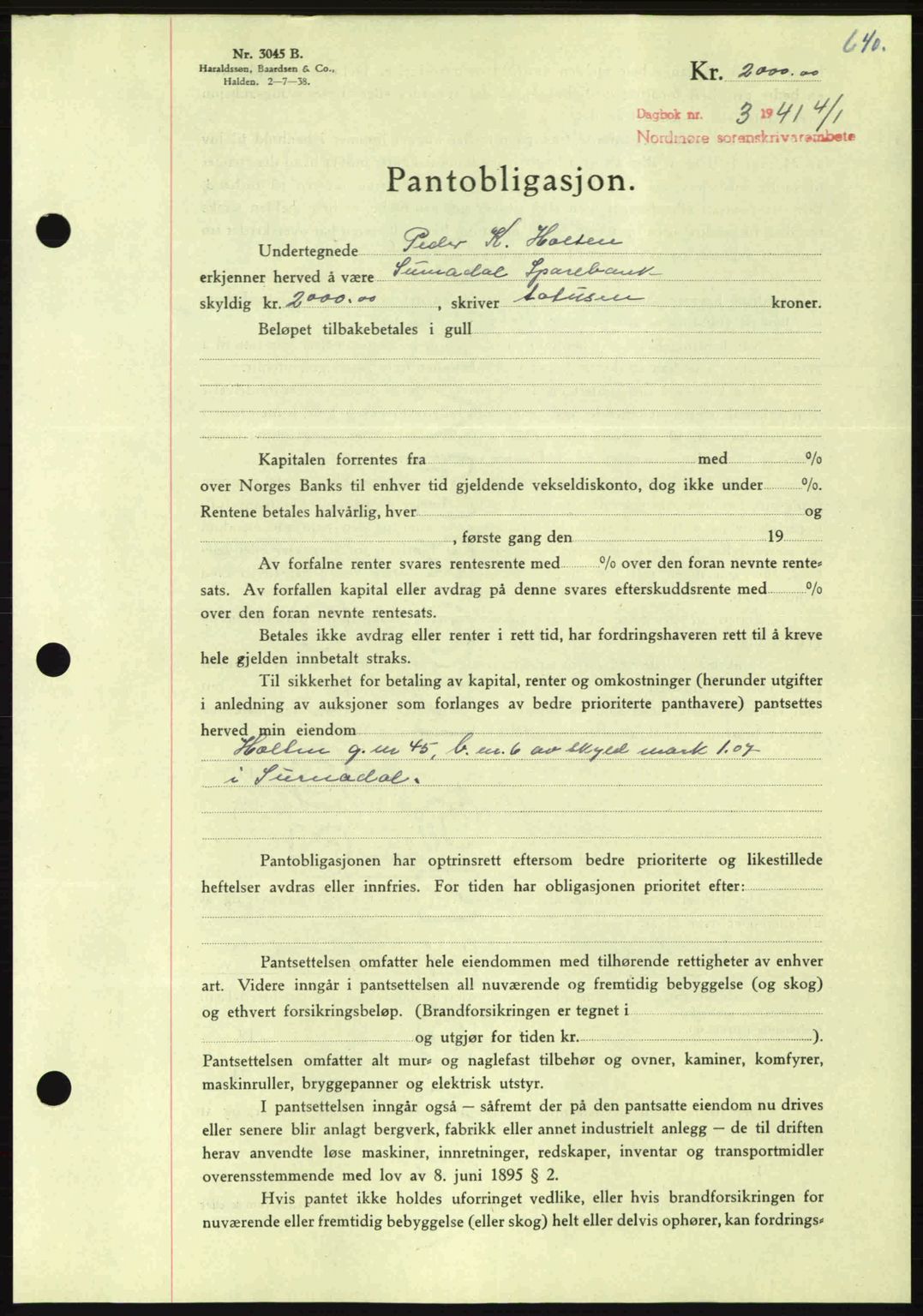 Nordmøre sorenskriveri, AV/SAT-A-4132/1/2/2Ca: Mortgage book no. B87, 1940-1941, Diary no: : 3/1941