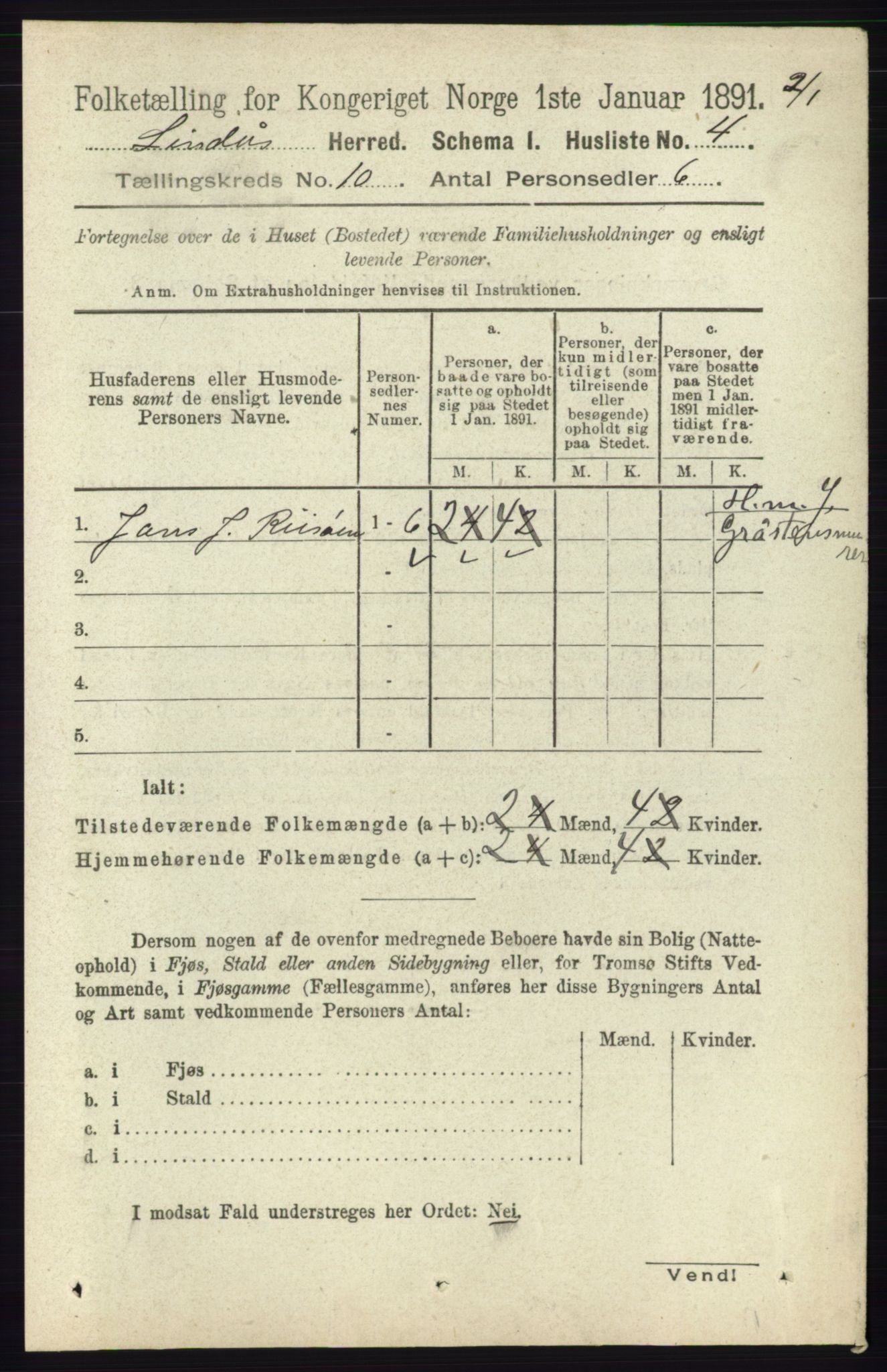 RA, 1891 census for 1263 Lindås, 1891, p. 3378