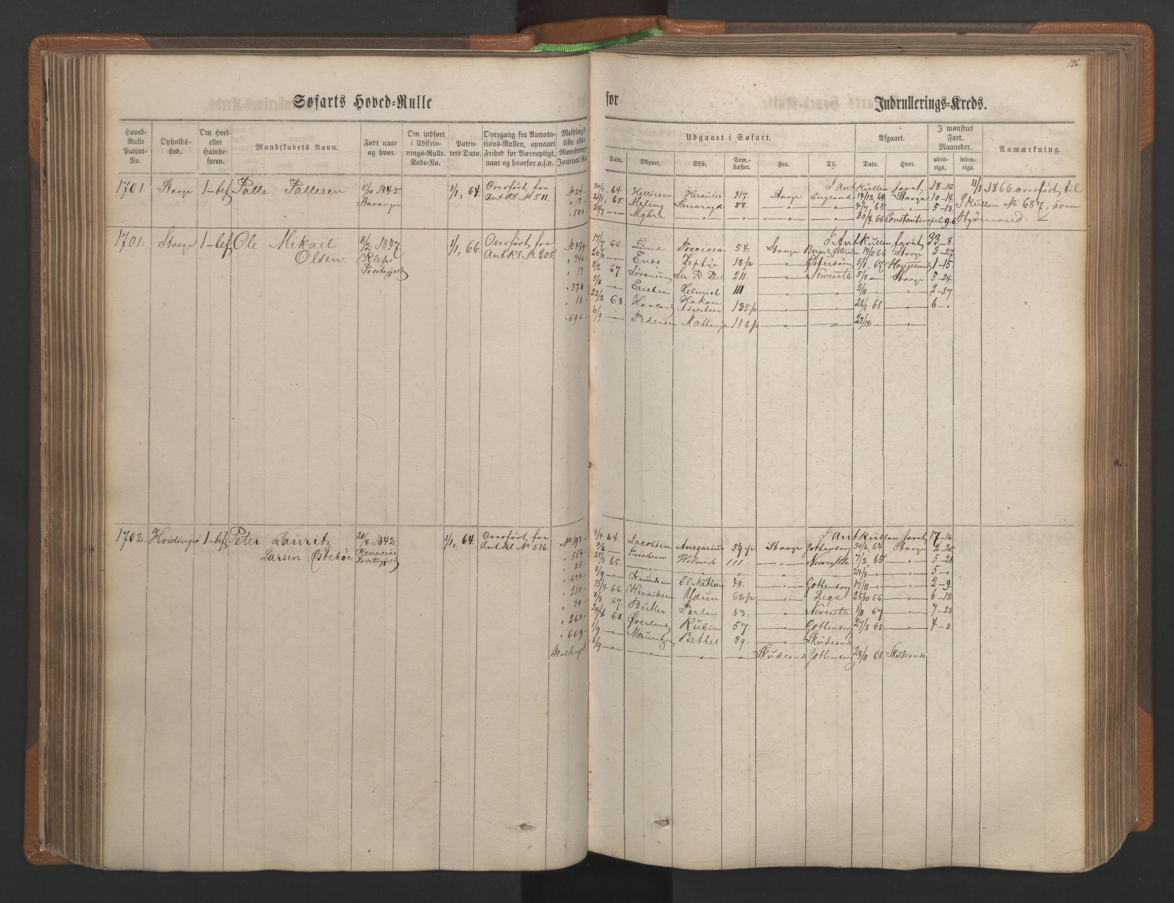 Stavanger sjømannskontor, AV/SAST-A-102006/F/Fb/Fbb/L0003: Sjøfartshovedrulle, patentnr. 1451-2270, 1863, p. 131