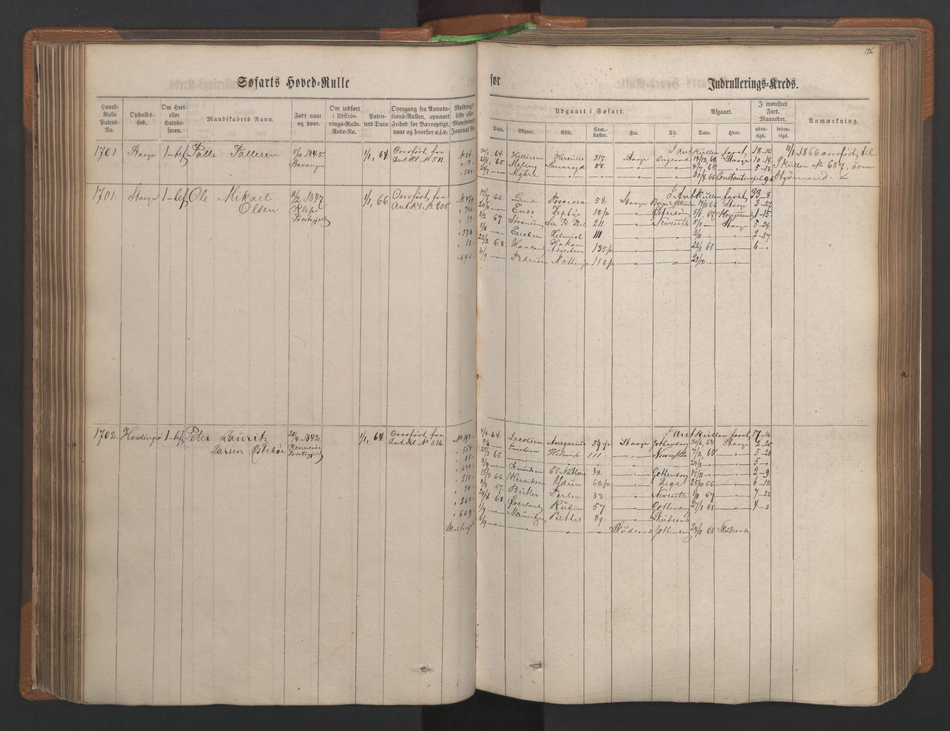 Stavanger sjømannskontor, SAST/A-102006/F/Fb/Fbb/L0003: Sjøfartshovedrulle, patentnr. 1451-2270, 1863, p. 131