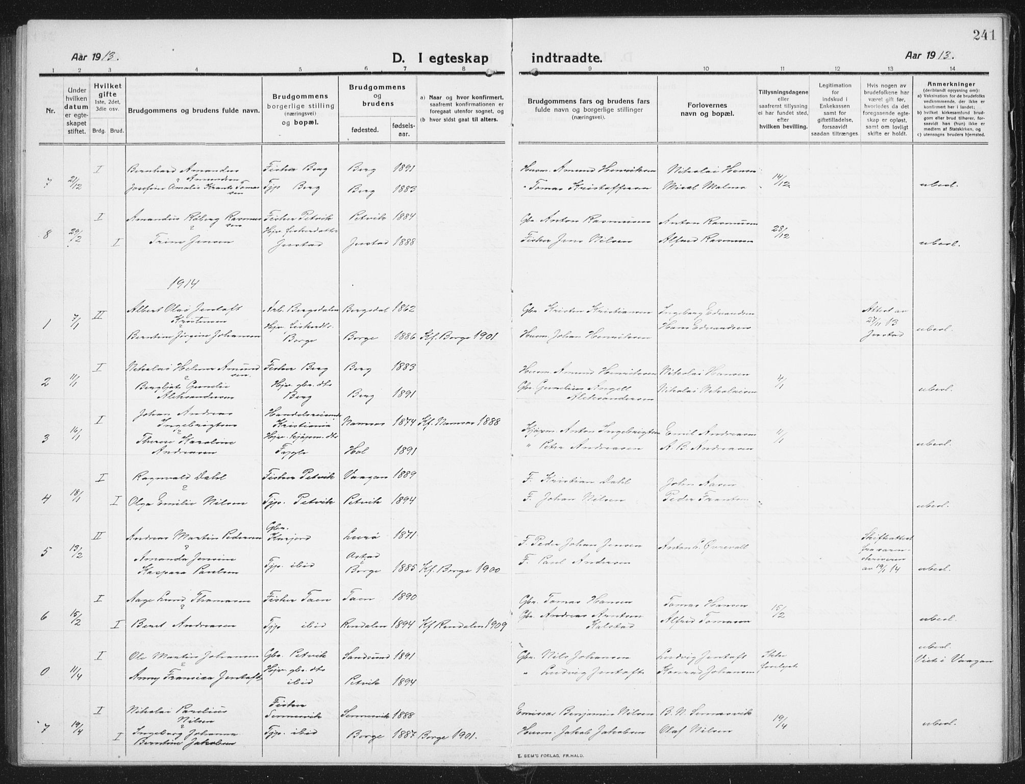 Ministerialprotokoller, klokkerbøker og fødselsregistre - Nordland, AV/SAT-A-1459/882/L1183: Parish register (copy) no. 882C01, 1911-1938, p. 241