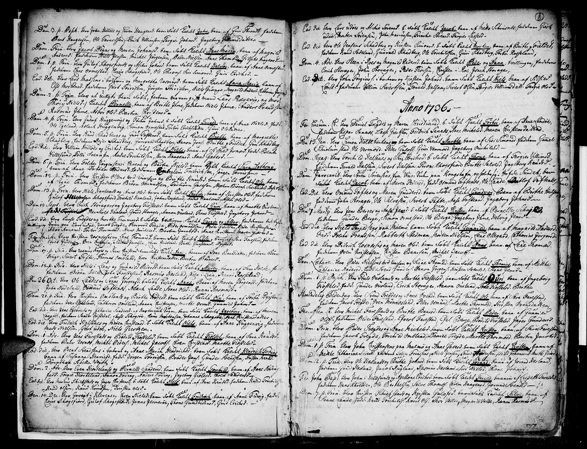 Mandal sokneprestkontor, SAK/1111-0030/F/Fa/Faa/L0001: Parish register (official) no. A 1, 1729-1748, p. 8