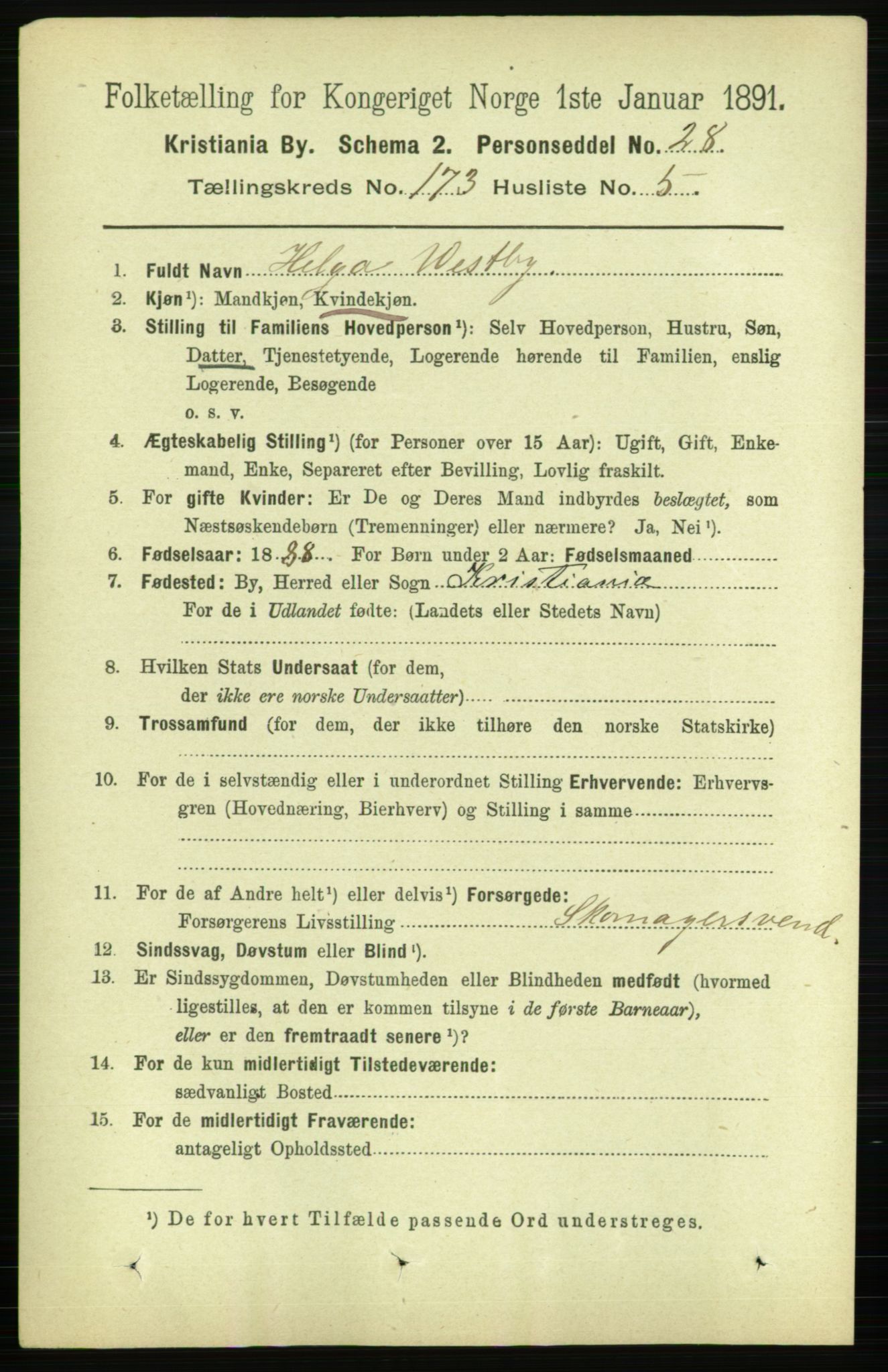 RA, 1891 census for 0301 Kristiania, 1891, p. 103051