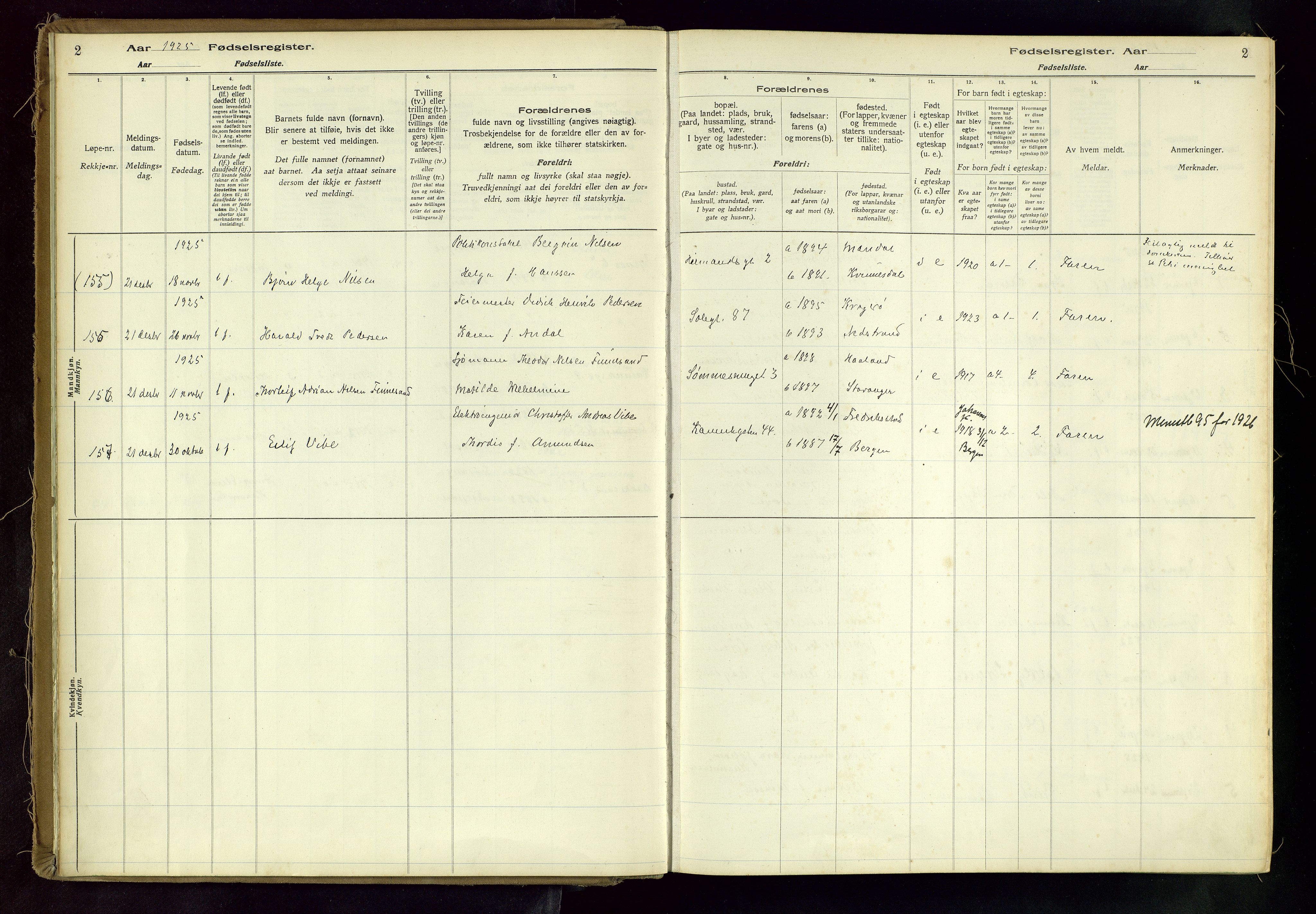 Domkirken sokneprestkontor, SAST/A-101812/002/A/L0001: Birth register no. 1, 1925-1932, p. 2