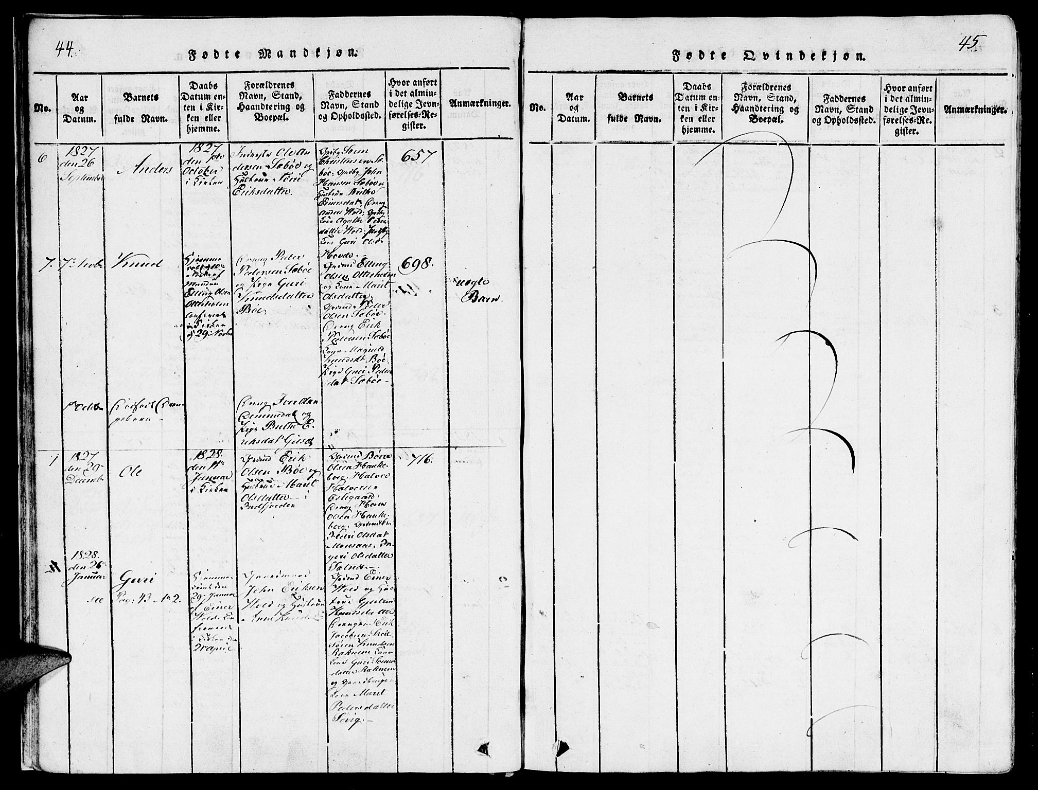 Ministerialprotokoller, klokkerbøker og fødselsregistre - Møre og Romsdal, SAT/A-1454/543/L0561: Parish register (official) no. 543A01, 1818-1853, p. 44-45