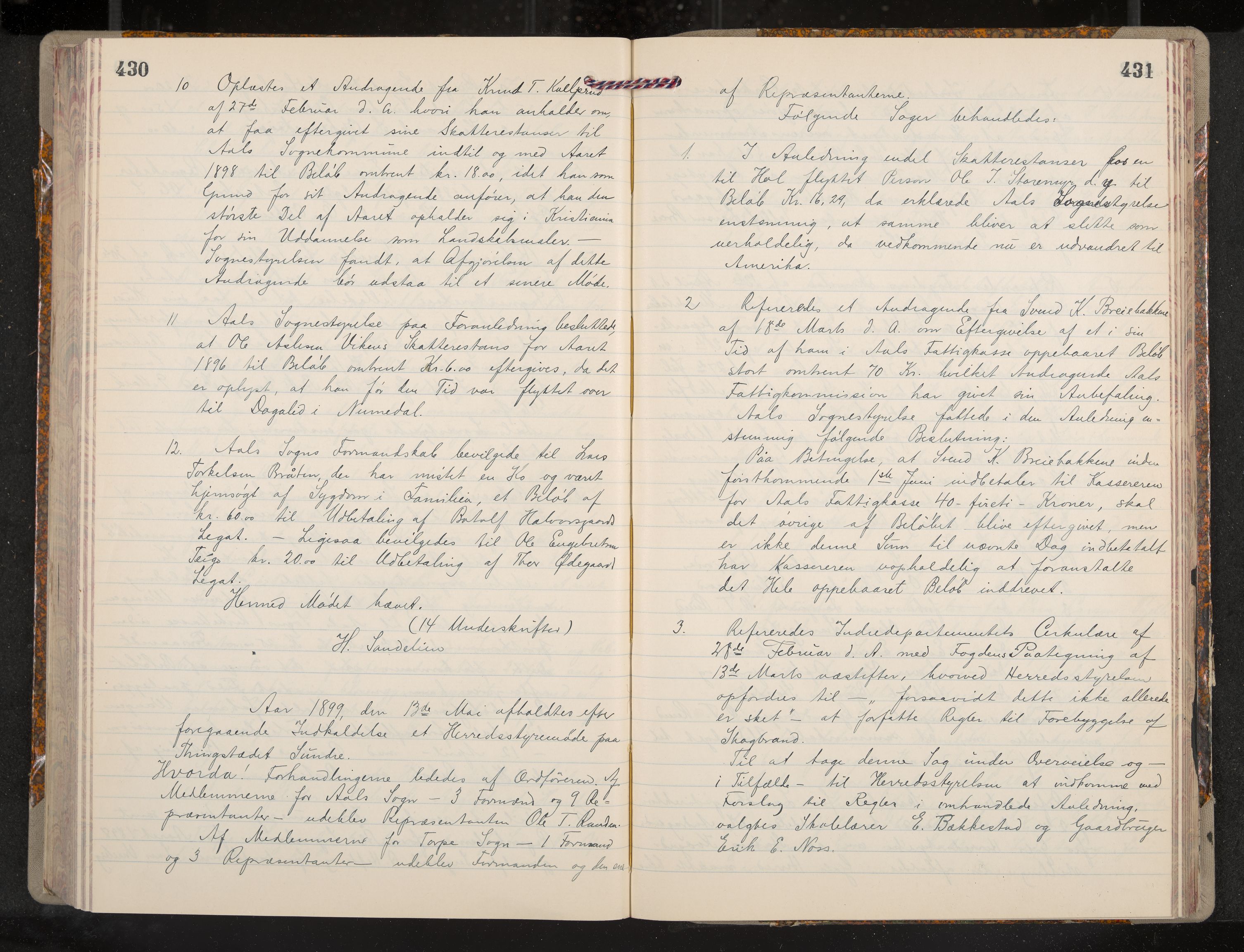 Ål formannskap og sentraladministrasjon, IKAK/0619021/A/Aa/L0004: Utskrift av møtebok, 1881-1901, p. 430-431