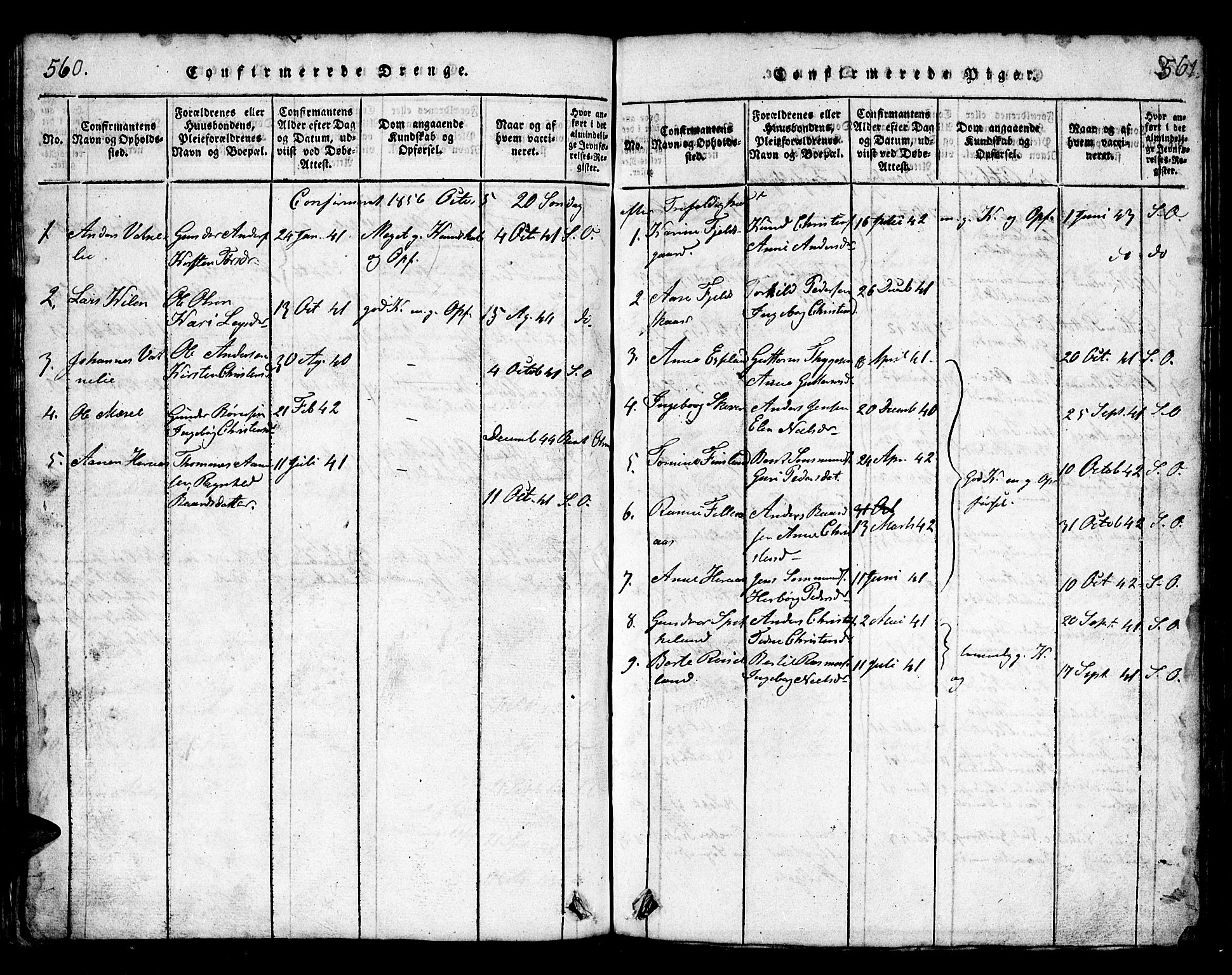 Bjelland sokneprestkontor, SAK/1111-0005/F/Fb/Fbb/L0003: Parish register (copy) no. B 3, 1816-1868, p. 560-561