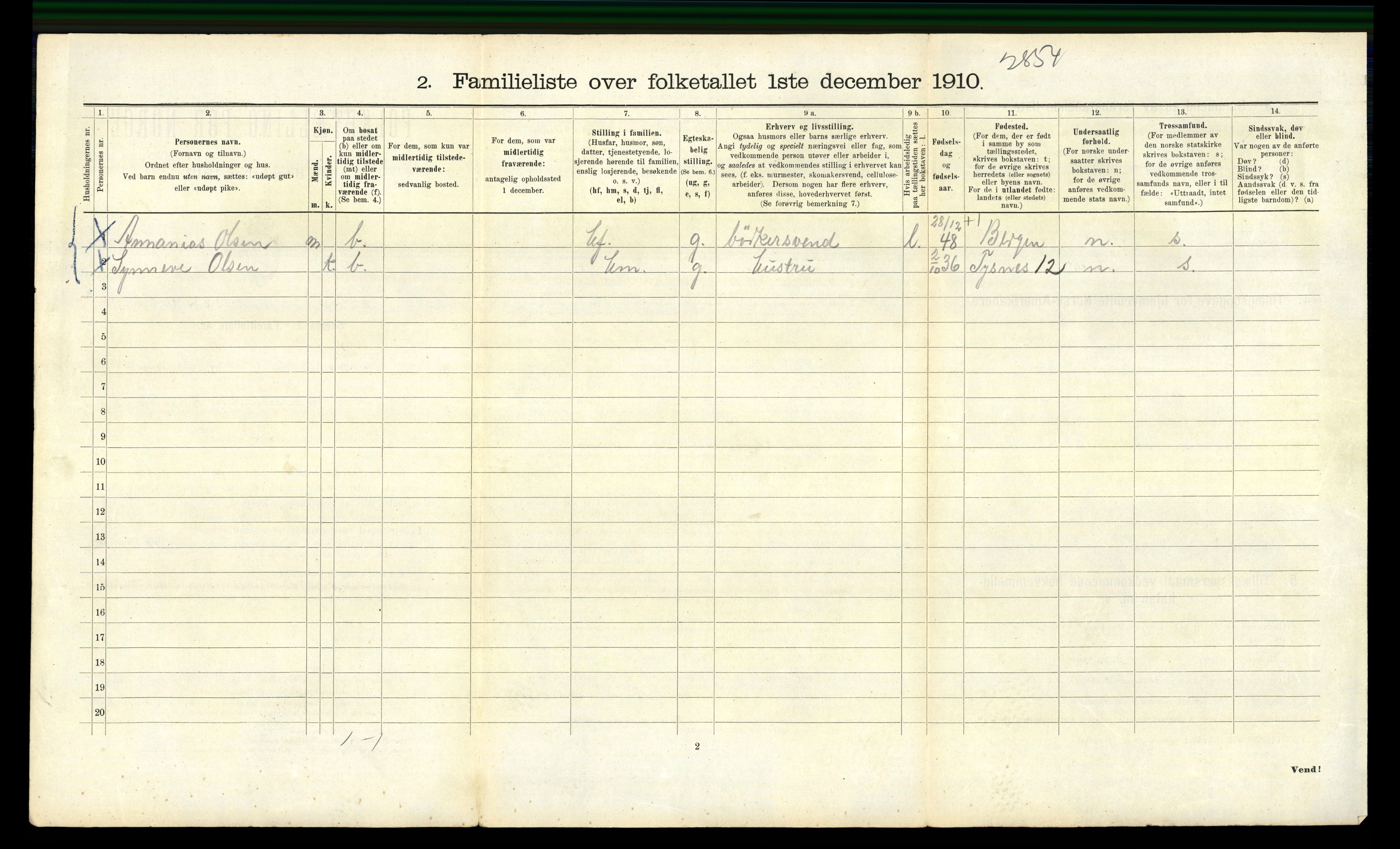 RA, 1910 census for Bergen, 1910, p. 37460