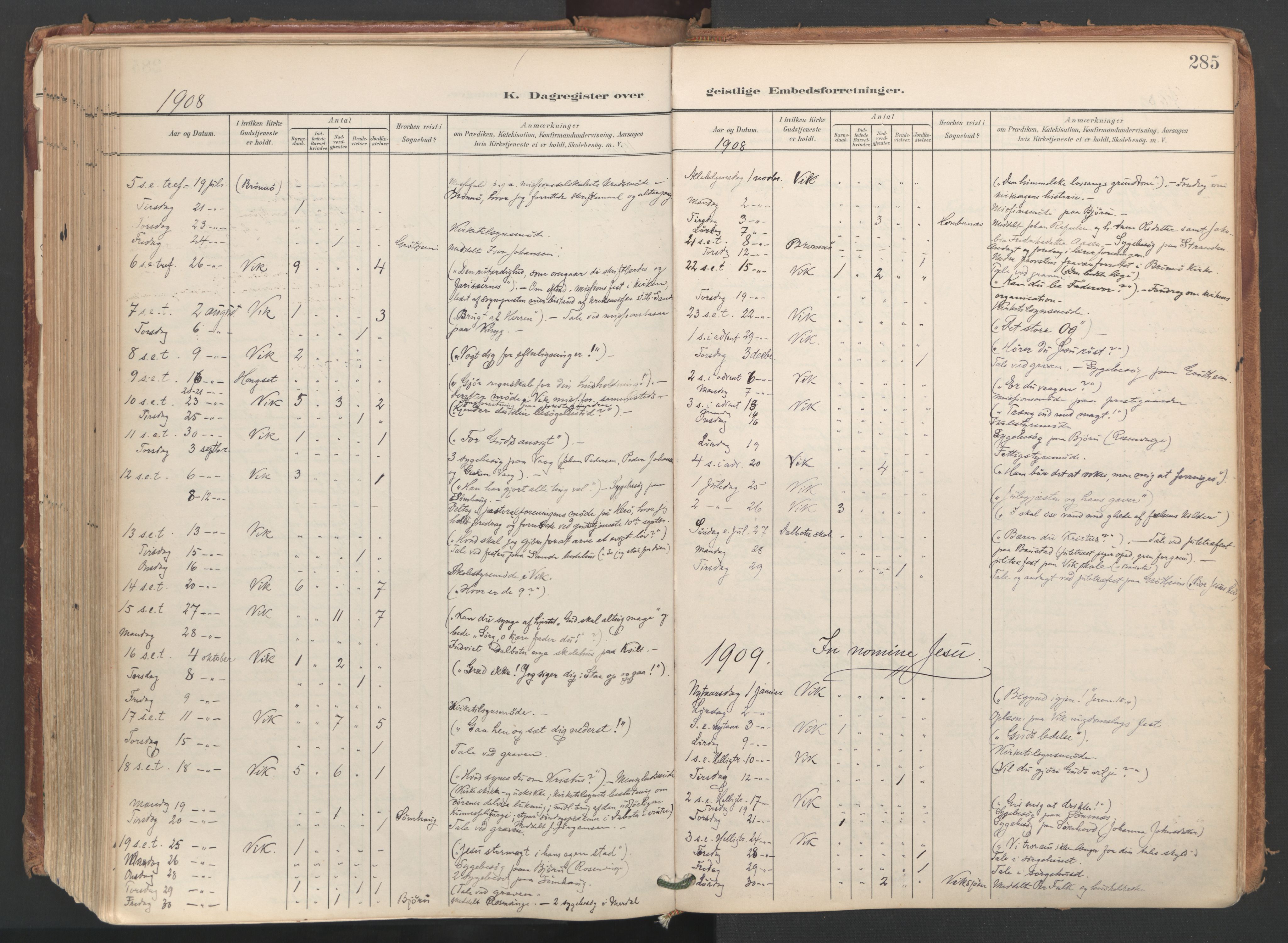 Ministerialprotokoller, klokkerbøker og fødselsregistre - Nordland, SAT/A-1459/812/L0180: Parish register (official) no. 812A09, 1901-1915, p. 285