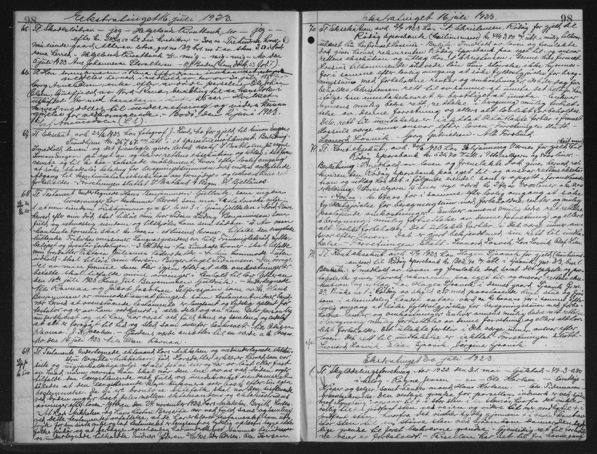 Rana sorenskriveri , AV/SAT-A-1108/1/2/2C/L0018: Mortgage book no. 18, 1923-1928, p. 98, Deed date: 30.07.1923