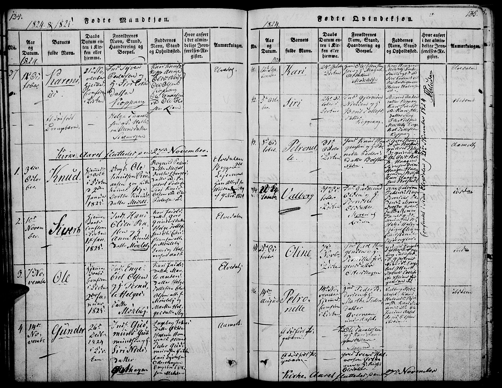 Åmot prestekontor, Hedmark, AV/SAH-PREST-056/H/Ha/Haa/L0005: Parish register (official) no. 5, 1815-1841, p. 134-135