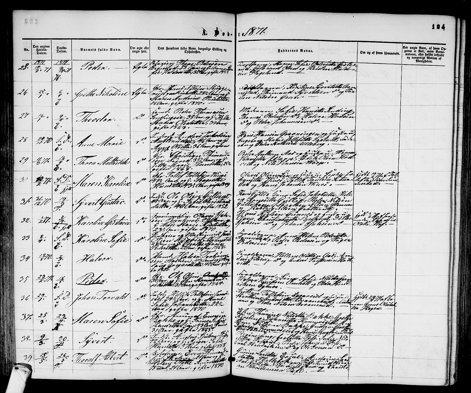 Sandsvær kirkebøker, AV/SAKO-A-244/G/Ga/L0005: Parish register (copy) no. I 5, 1857-1873, p. 124