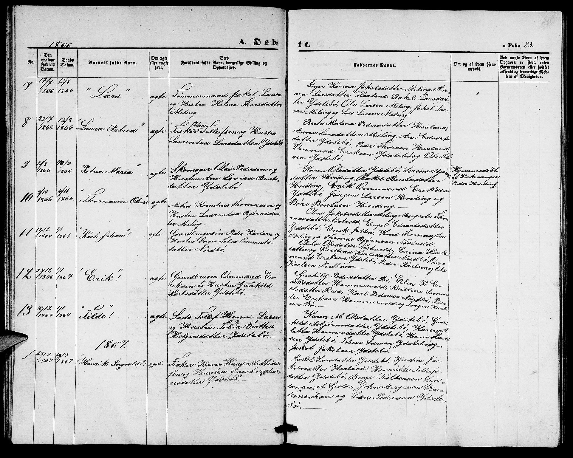 Rennesøy sokneprestkontor, SAST/A -101827/H/Ha/Hab/L0003: Parish register (copy) no. B 3, 1855-1888, p. 23